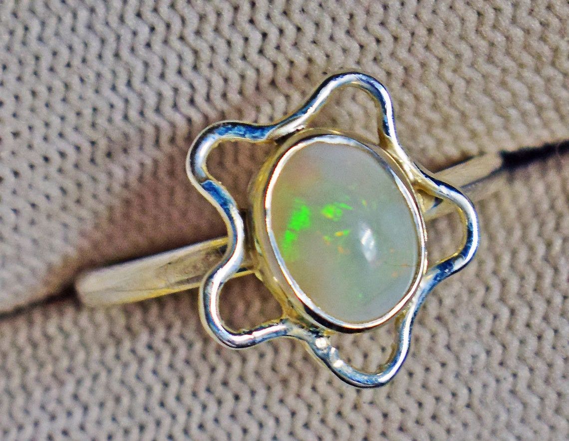 Handmade Natural Ethiopian Opal Ring: Handmade 925 Sterling Silver Size ONE SIZE - 3 Thumbnail