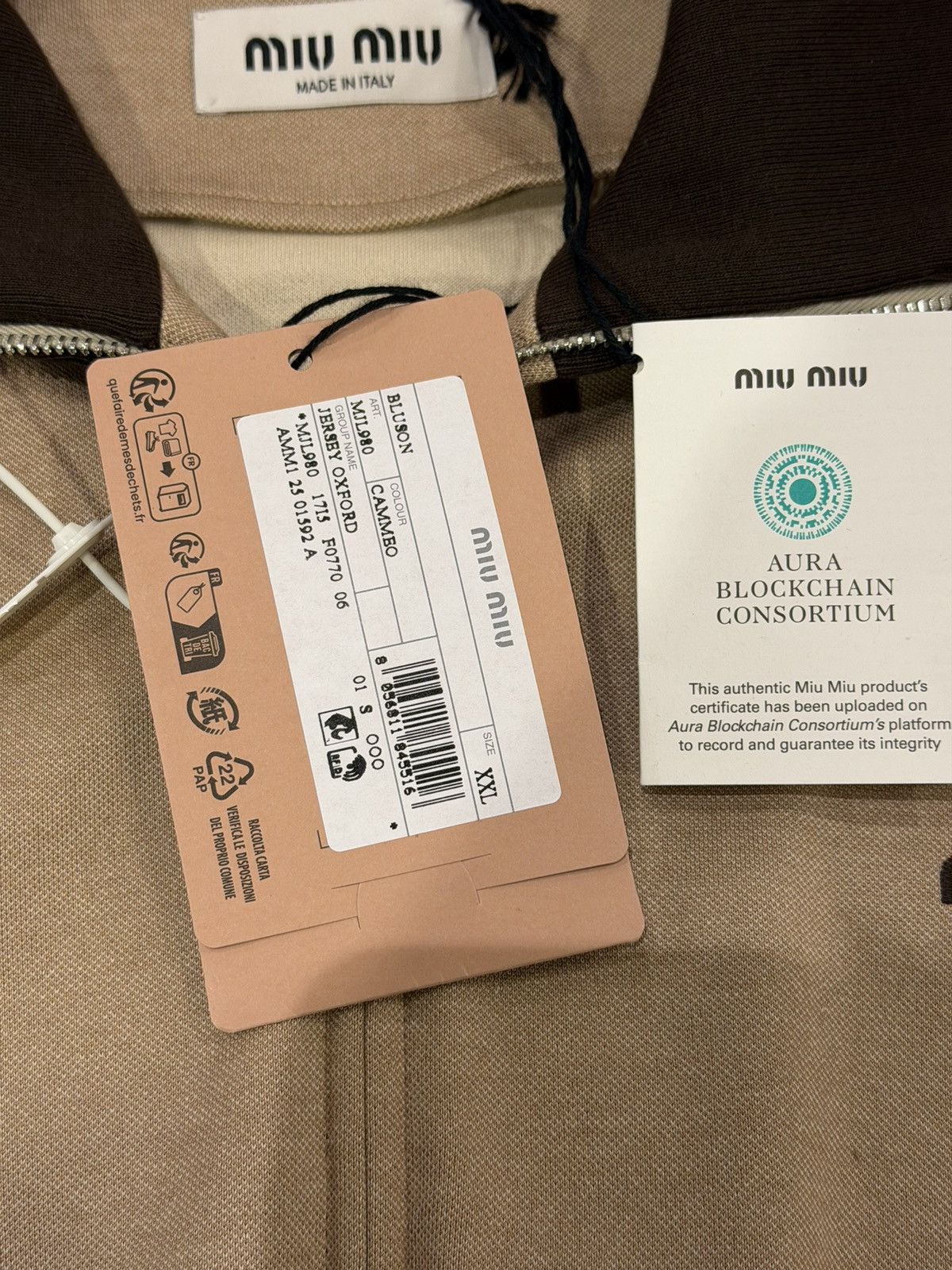 Miu Miu Miu Miu Jersey Oxford Full Zip - Cammeo Size US XXL / EU 58 / 5 - 6 Thumbnail