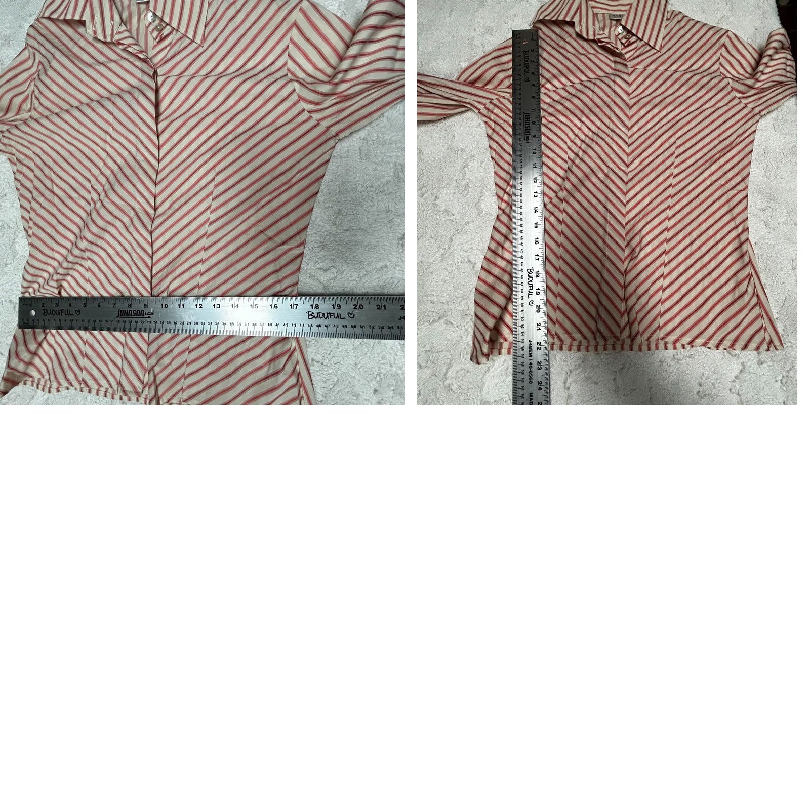Vintage Farinaz Taghavi Women's Button Up Shirt Long Sleeve Striped Top Red Ivory Size 8 Size M / US 6-8 / IT 42-44 - 8 Thumbnail