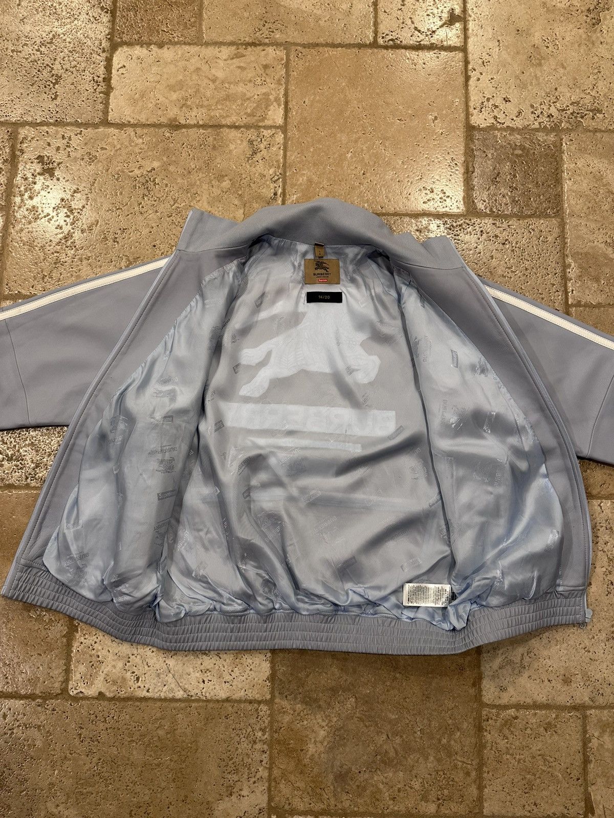 Burberry × Supreme Supreme Burberry Pastel Blue Embroidered Leather Zip Jacket Size US L / EU 52-54 / 3 - 11 Thumbnail