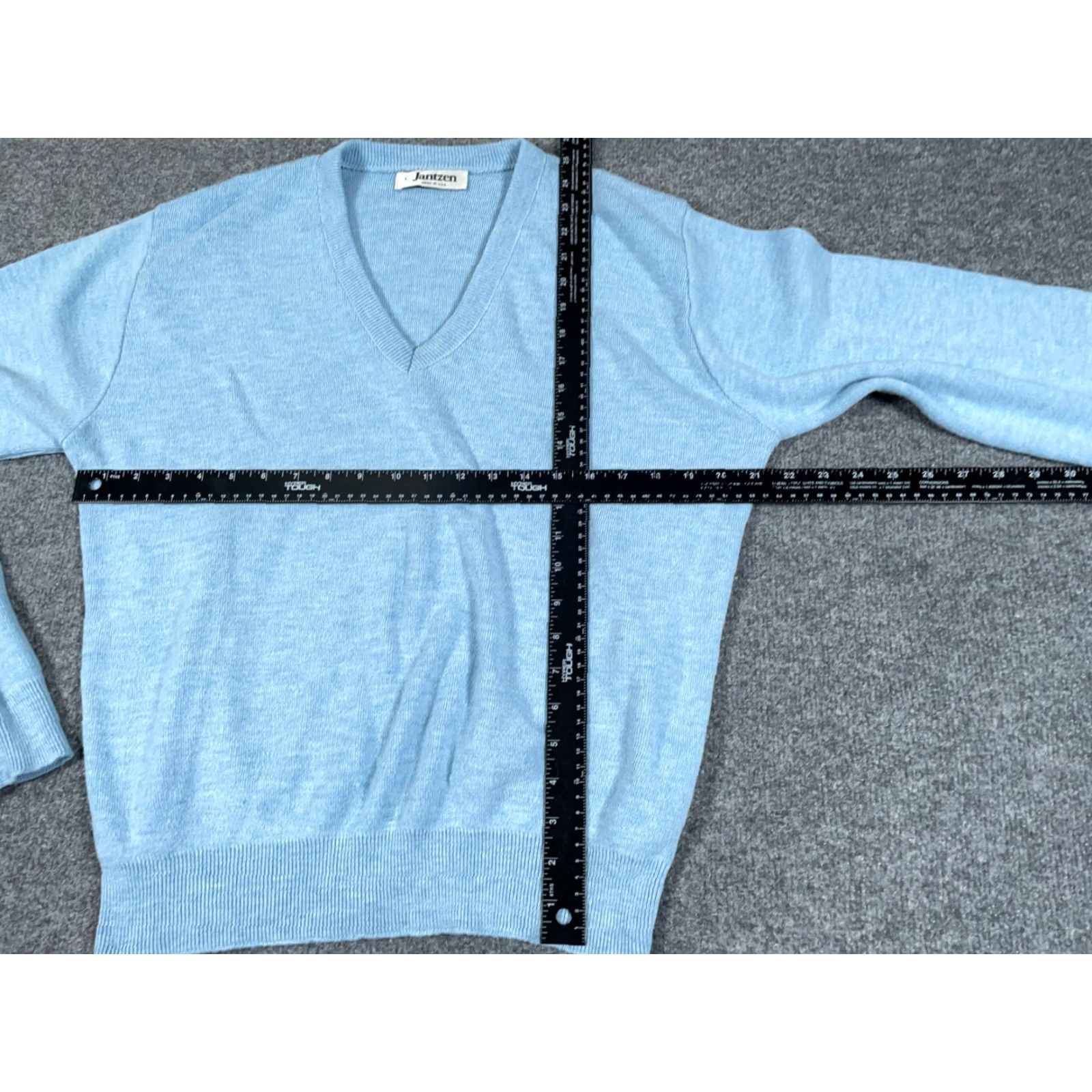 Jantzen VINTAGE Jantzen V-Neck Sweater Adult Large Light Blue Acrylic Preppy 80s Mens Size US L / EU 52-54 / 3 - 5 Thumbnail