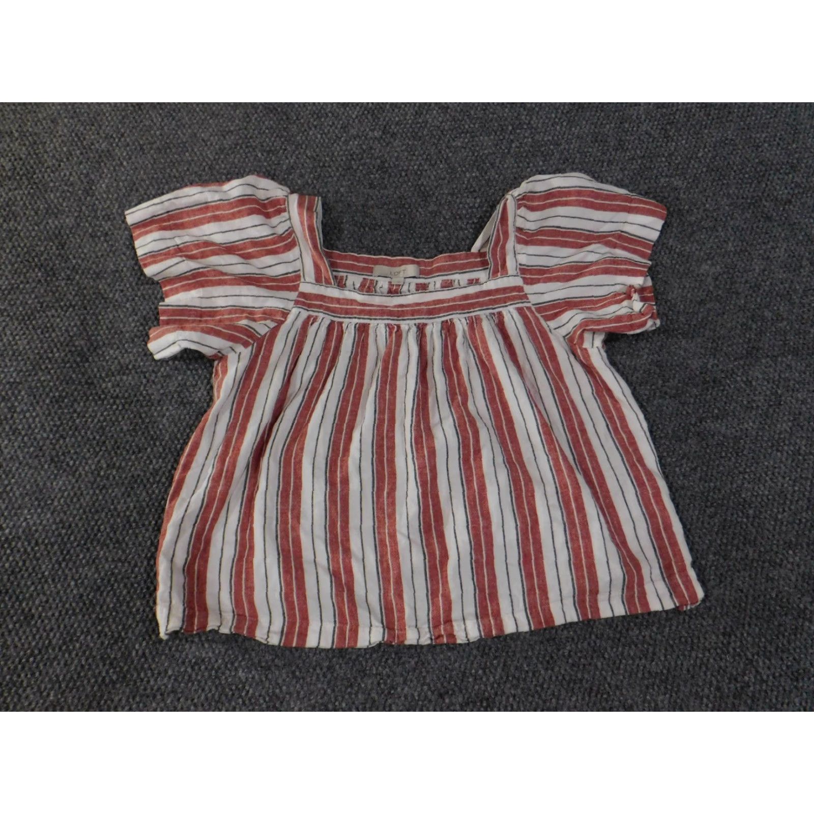 Loft LOFT Blouse Womens Large Red White Striped Puff Sleeve Linen Blend Top Size L / US 10 / IT 46 - 2 Thumbnail