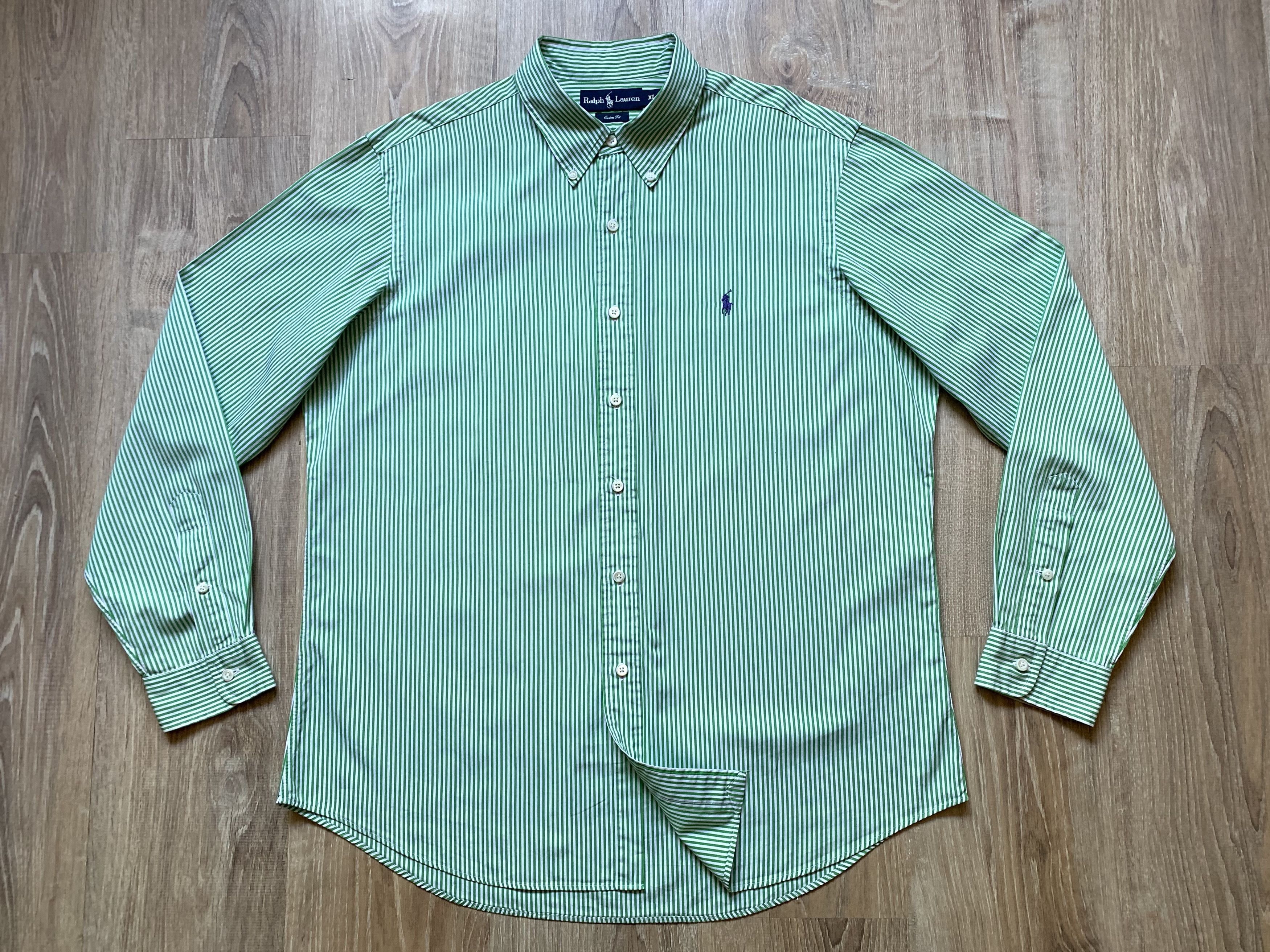 image of Polo Ralph Laurent Long Sleeve Vintage Stripe Shirt in Light Green, Men's (Size XL)