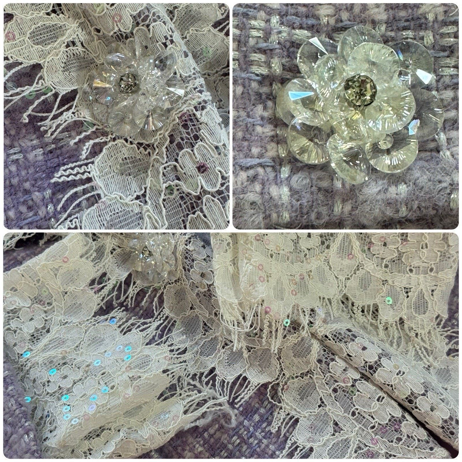 Other MARIE ELIE Lavender Tweed Wool Lace Designer Blazer Metallic Size L / US 10 / IT 46 - 11 Thumbnail