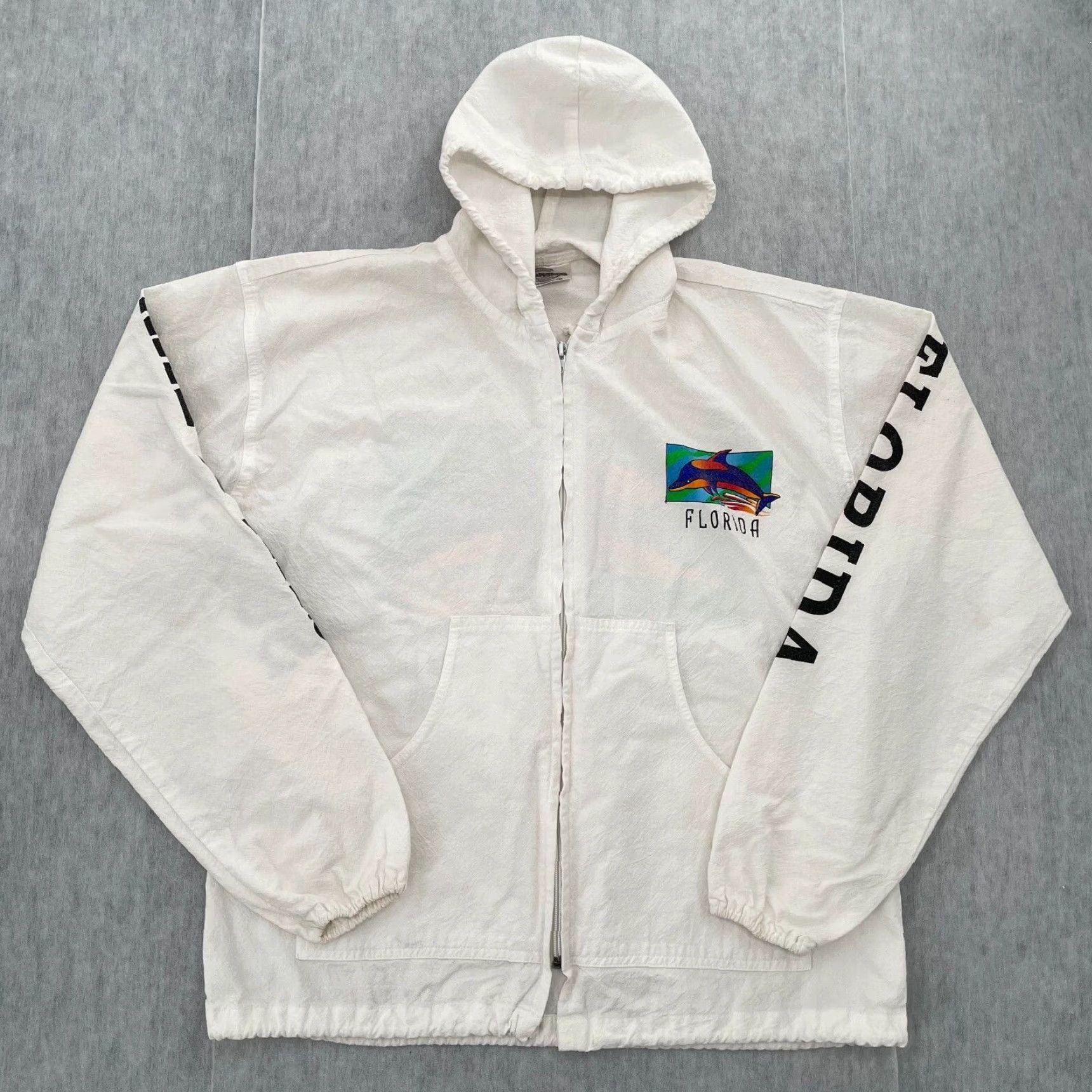 Vintage VINTAGE Cottonseed Florida Windbreaker Jacket Adult Small White Full Zip Hooded Pockets Mens S Size US S / EU 44-46 / 1 - 2 Thumbnail