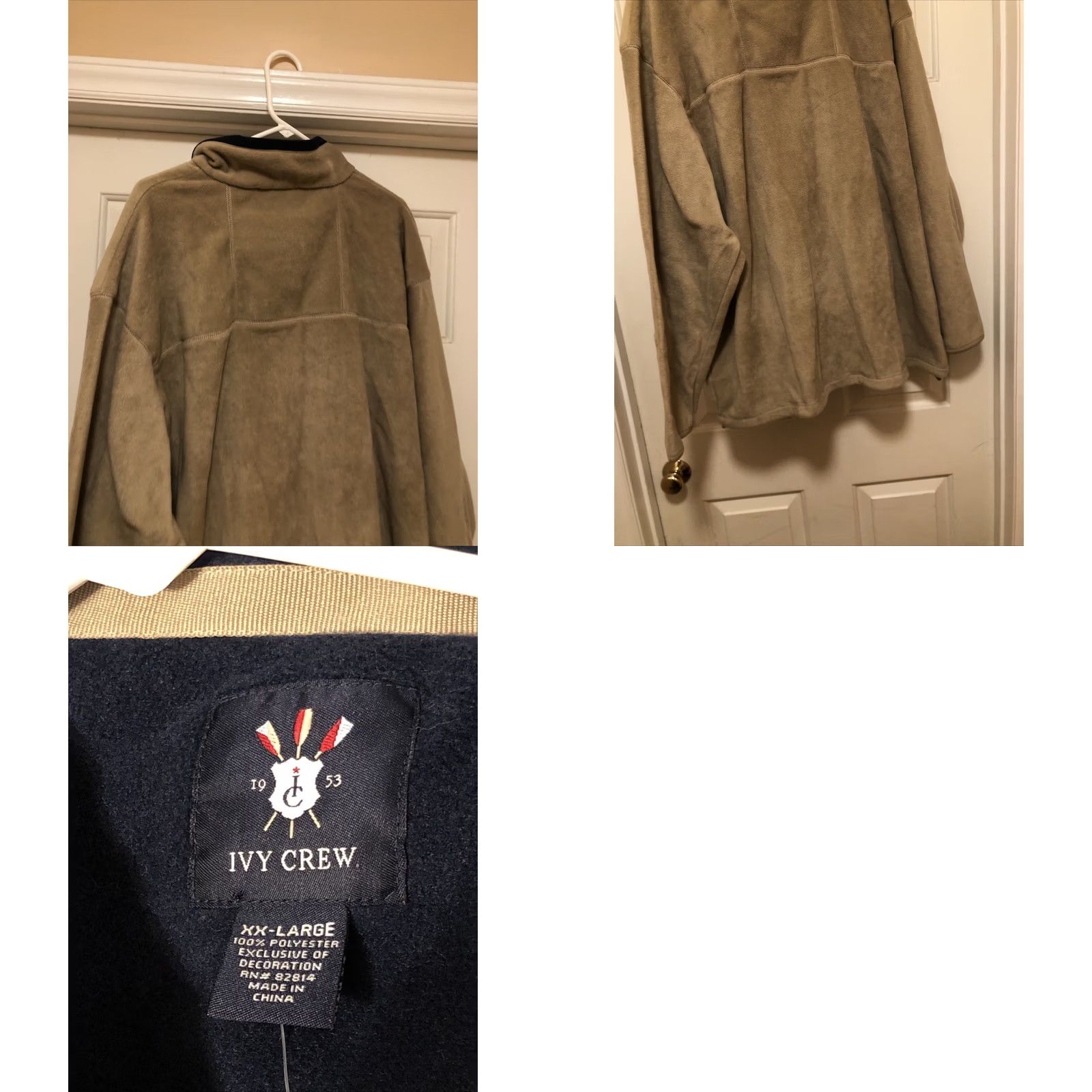 Vintage Ivy Crew Classic Fit Khaki Fleece Zip Up Jacket Mens XXL NWT New with Tags Beige Lightweight Zip Closure Casual Walking Polyester Jacket Size US XXL / EU 58 / 5 - 8 Thumbnail