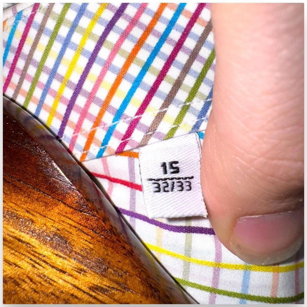 BUGATCHI Bugatchi Uomo Technicolor Check Shaped-Fit Dress Shirt 15 M Size US M / EU 48-50 / 2 - 8 Thumbnail