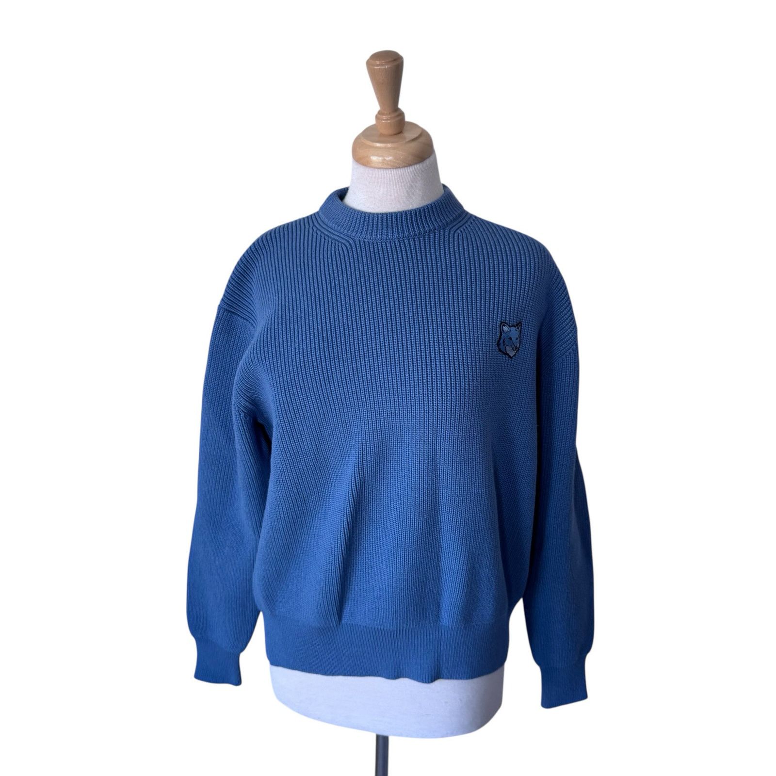 Maison Kitsune Maison Kitsuné Bold Fox Head Patch Ribbed Sweater BLue Size US S / EU 44-46 / 1 - 3 Thumbnail