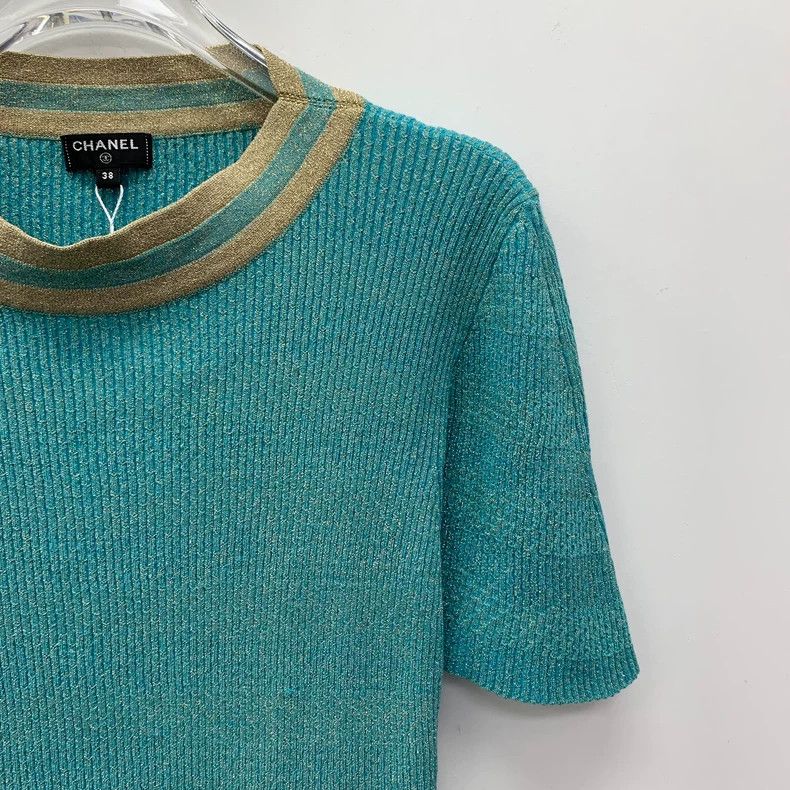 Chanel Chanel Egypt Series Blue Glitter Logo Cotton Round Neck Sh Size XS / US 0-2 / IT 36-38 - 3 Thumbnail