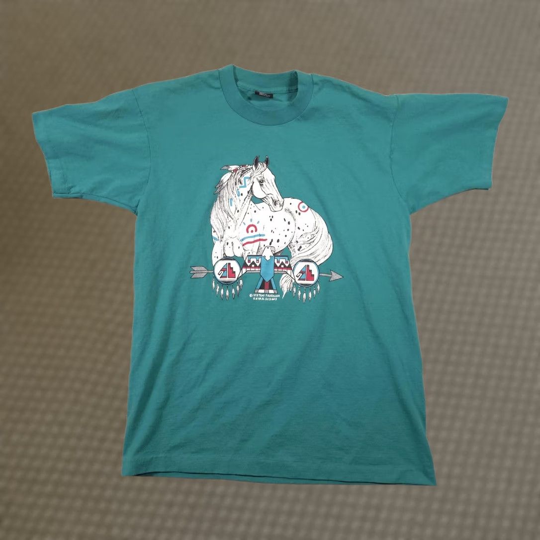 Fruit Of The Loom VINTAGE Tami Firebaugh HEwanorse Graphic Shirt Large Green 1993 Animal Designs Mens Shirt Size US L / EU 52-54 / 3 - 1 Thumbnail