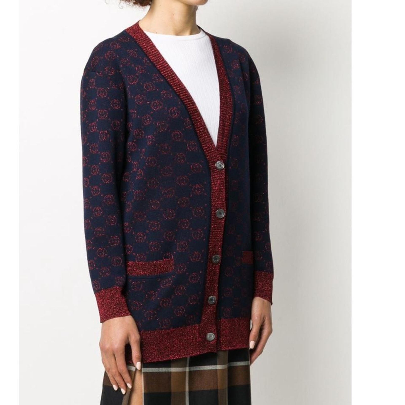 Gucci GG supreme logo metallic cardigan Size S / US 4 / IT 40 - 2 Thumbnail