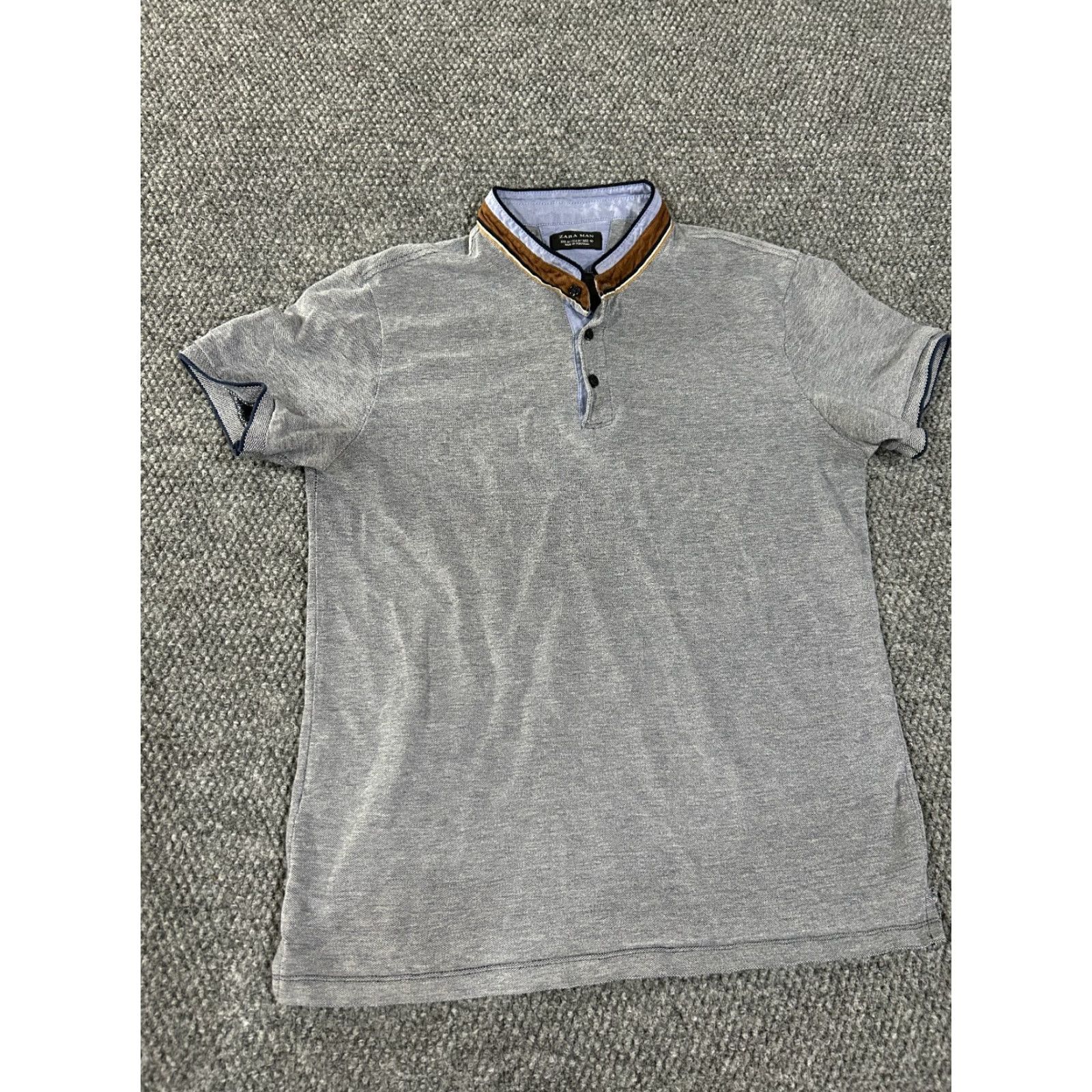 Zara Zara Shirt Mens M Gray Short Sleeve Henley Logo Knit T-Shirt Classic All Seasons Summer Spring Regular Size US M / EU 48-50 / 2 - 2 Thumbnail