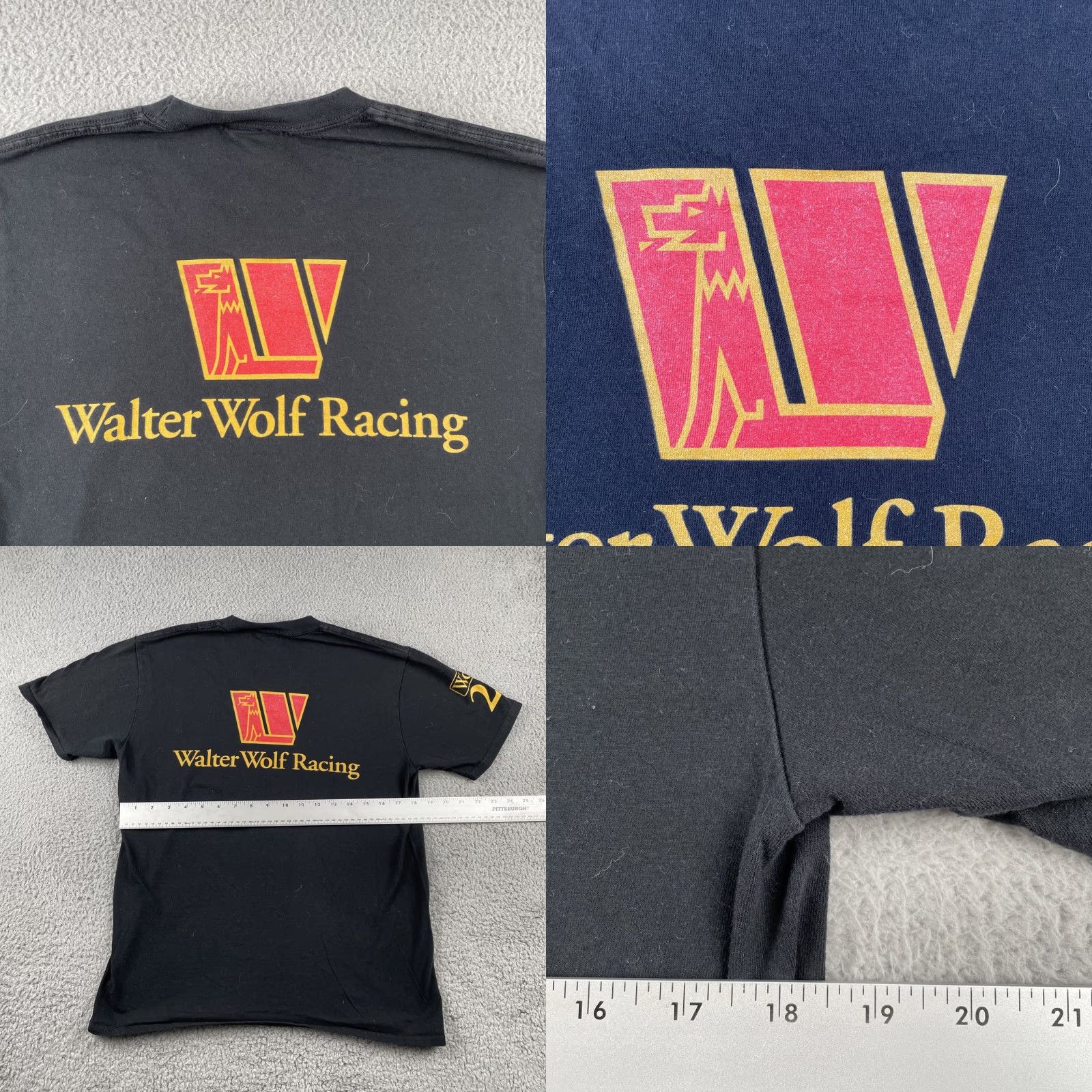 Vintage VINTAGE Retro GP Walter Wolf Racing Formula One #20 Canada Black T-Shirt Mens Medium 100% Cotton Crew Neck Grey Wolf Retro Racing Grand Prix 80s 90s Size US M / EU 48-50 / 2 - 9 Thumbnail