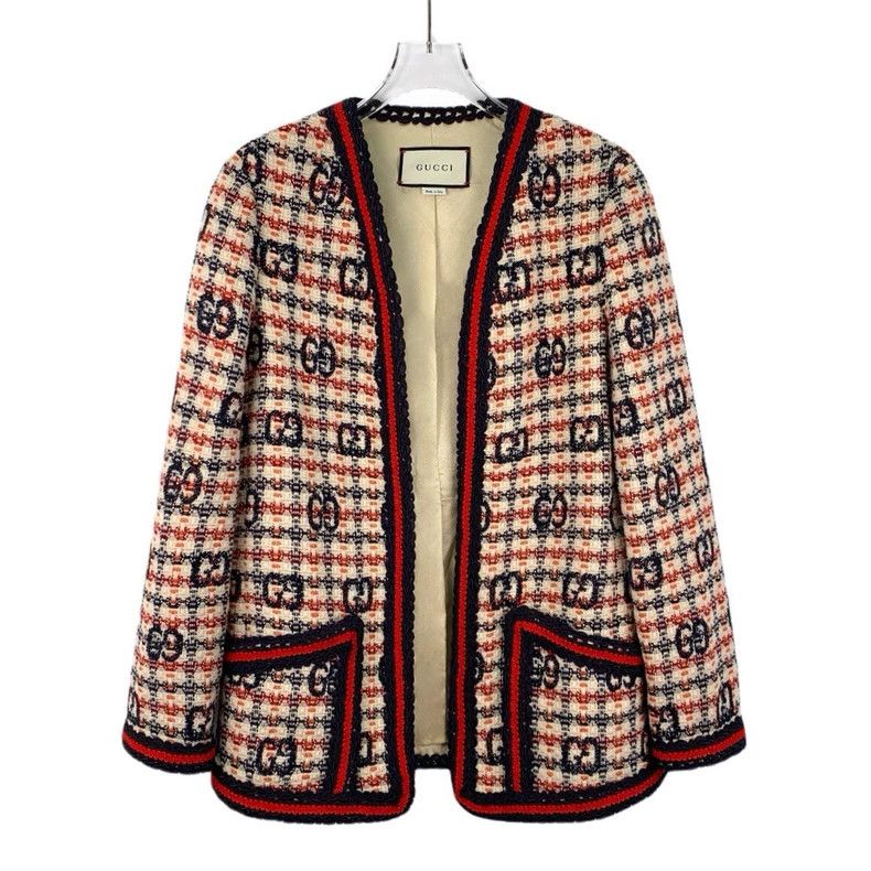 Gucci Color-blocked logo jacquard wool long-sleeved tweed