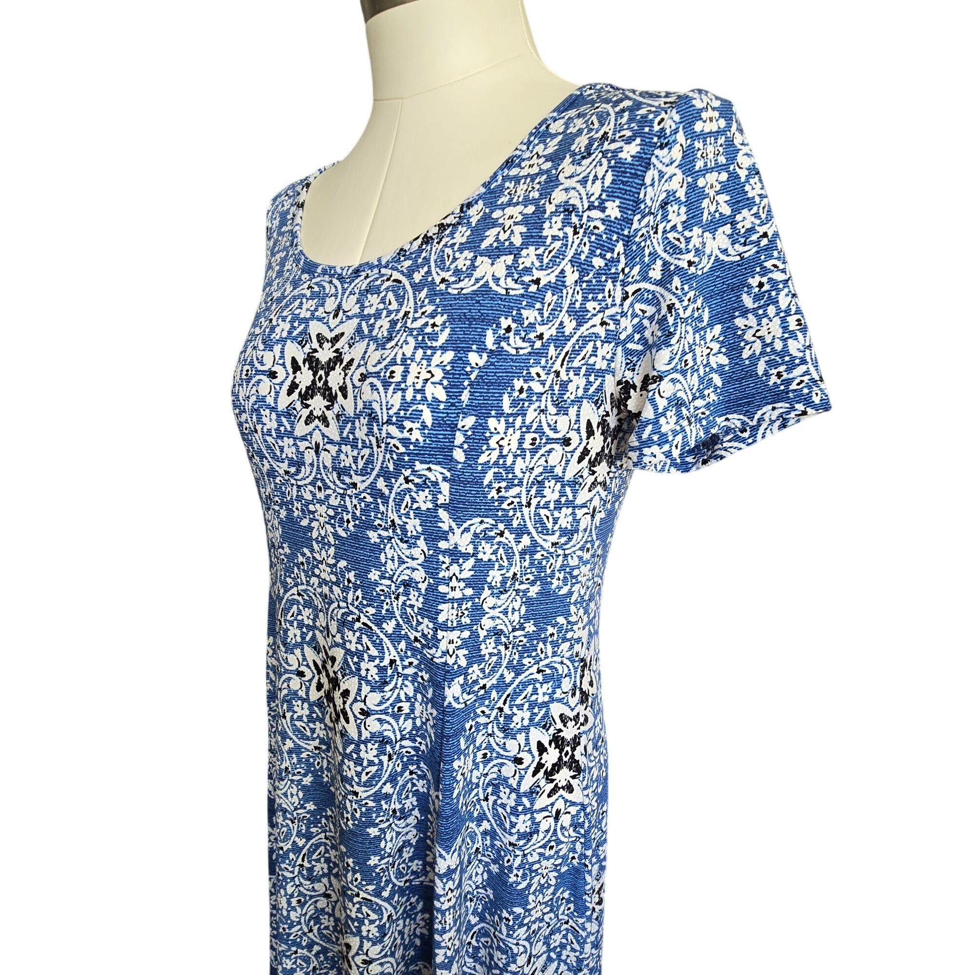 Other Blue & White Maxi Dress Patterned Short Sleeve Haani Petite Size L / US 10 / IT 46 - 3 Thumbnail