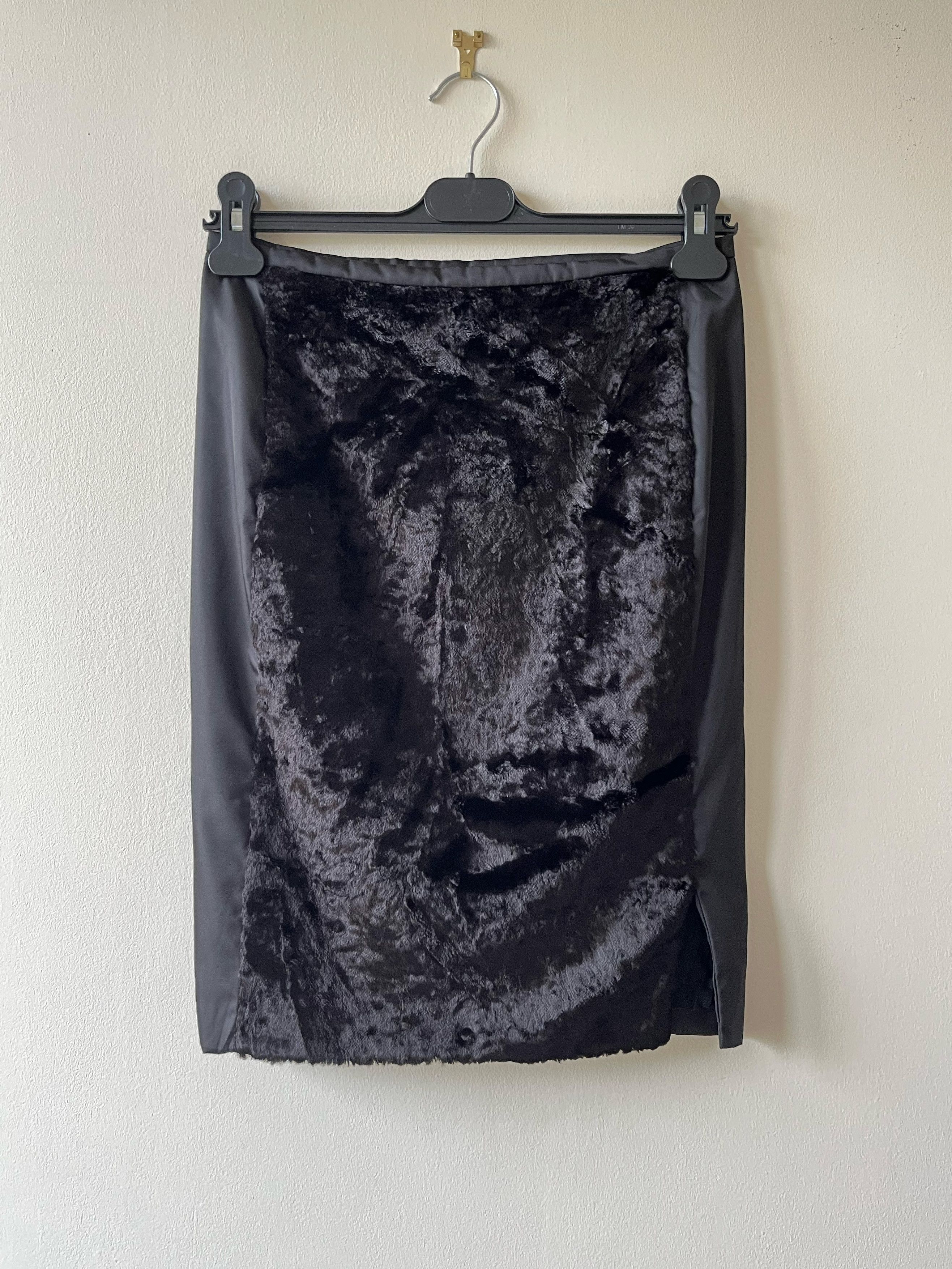 Prada nylon skirt with front faux fur panel