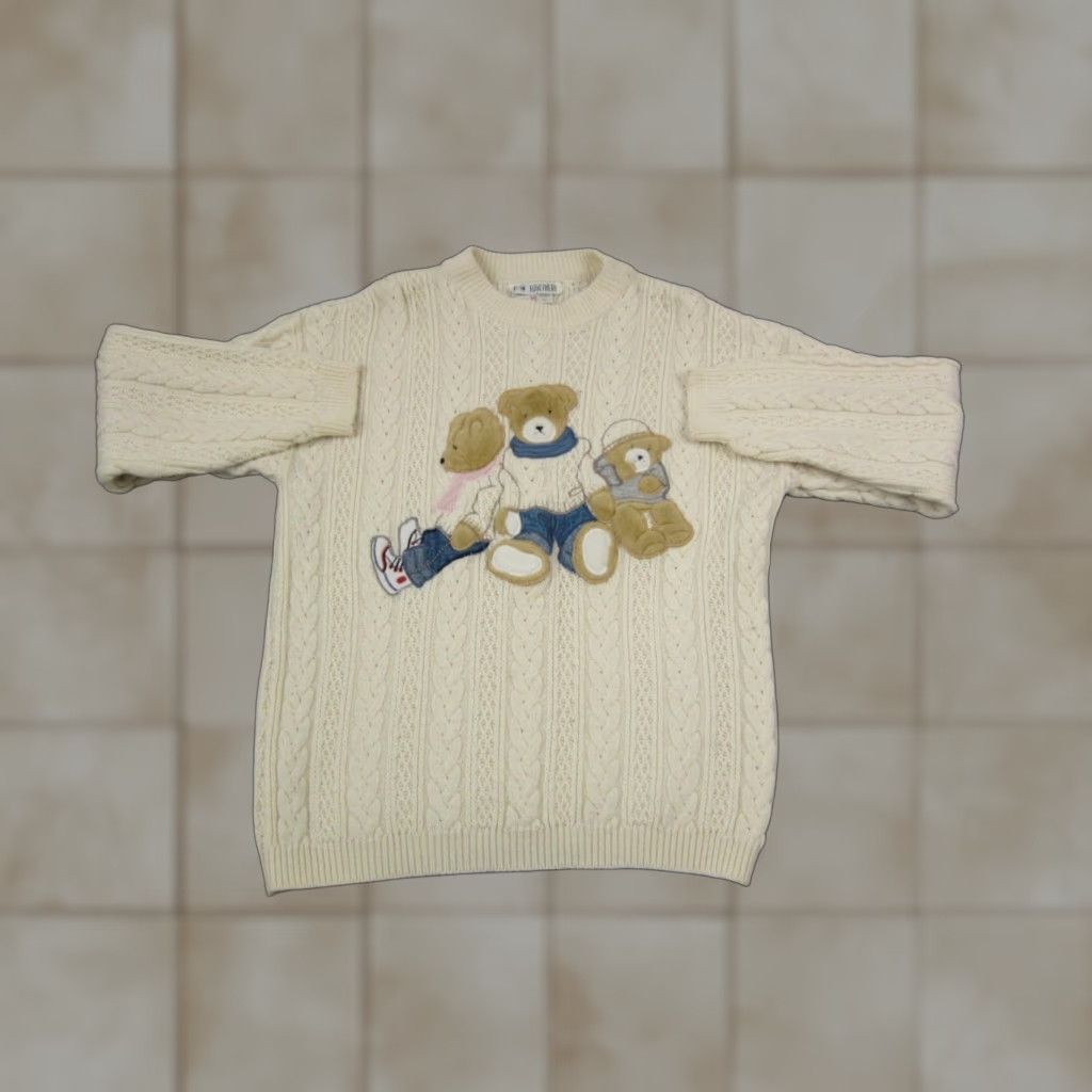 Vintage VINTAGE Together Sweater Womens Large Cream Wool Cable Knit Teddy Bear Ladies Size L / US 10 / IT 46 - 1 Thumbnail