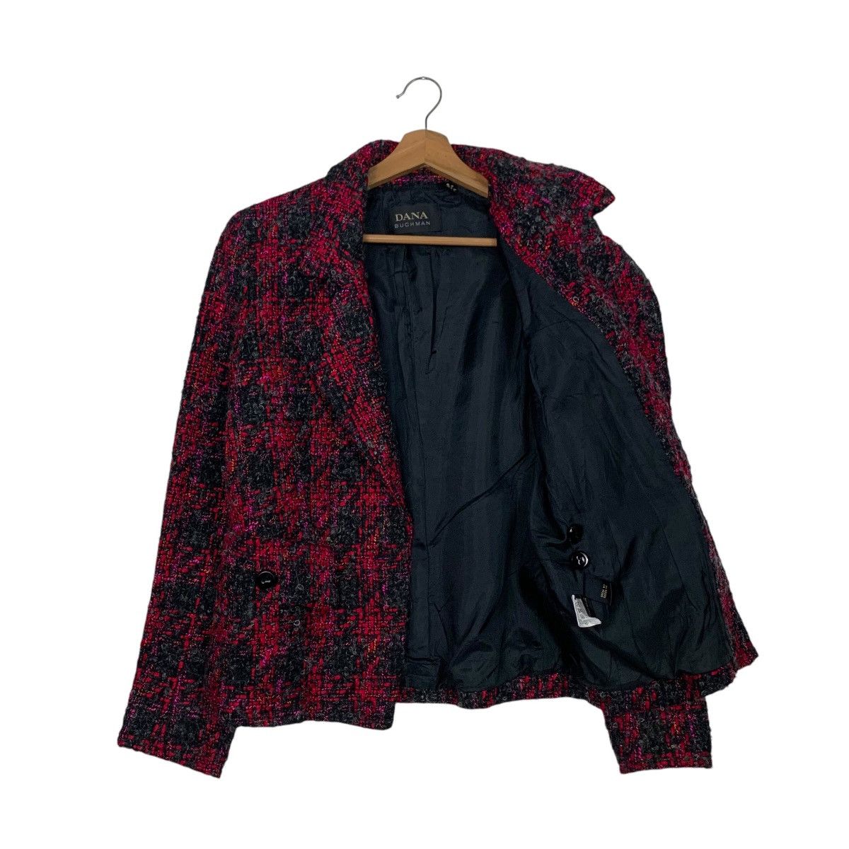 Other DANA BUCHMAN Red Black Checked Tweed Jacket #2737-C123 Size M / US 6-8 / IT 42-44 - 9 Thumbnail
