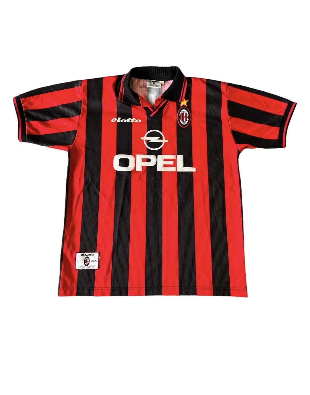 image of Soccer Jersey x Vintage Ac Milan 1997-1998 Home Football Soccer Shirt Jersey Vintage in Red (Size X