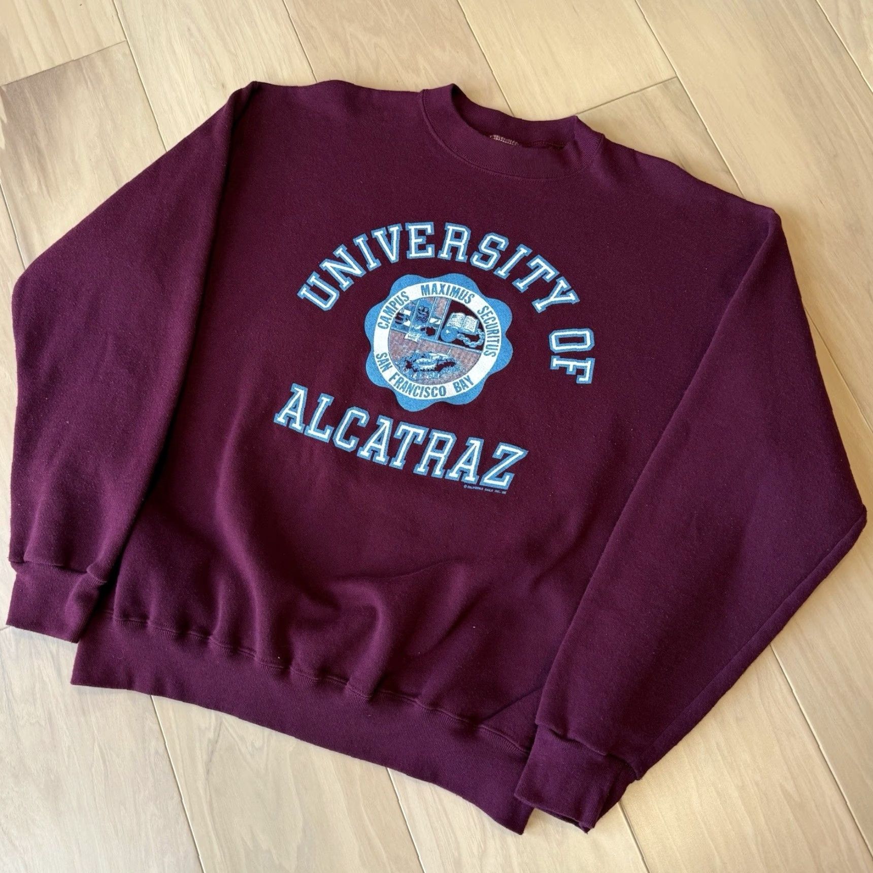 Vintage VINTAGE University of Alcatraz Sweatshirt XL Maroon 80s Fleece Men Crew Neck Heavyweight All Seasons San Francisco Logo Pullover Size US XL / EU 56 / 4 - 8 Thumbnail