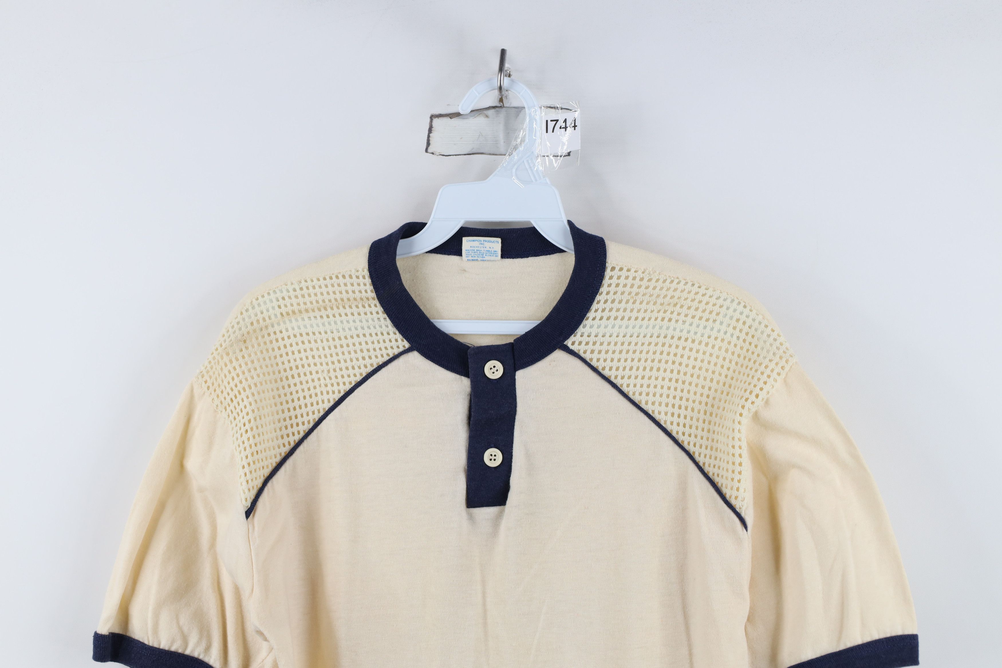 Champion Vintage 70s Champion Mesh Ringer Henley T-Shirt Beige USA Size US L / EU 52-54 / 3 - 2 Thumbnail