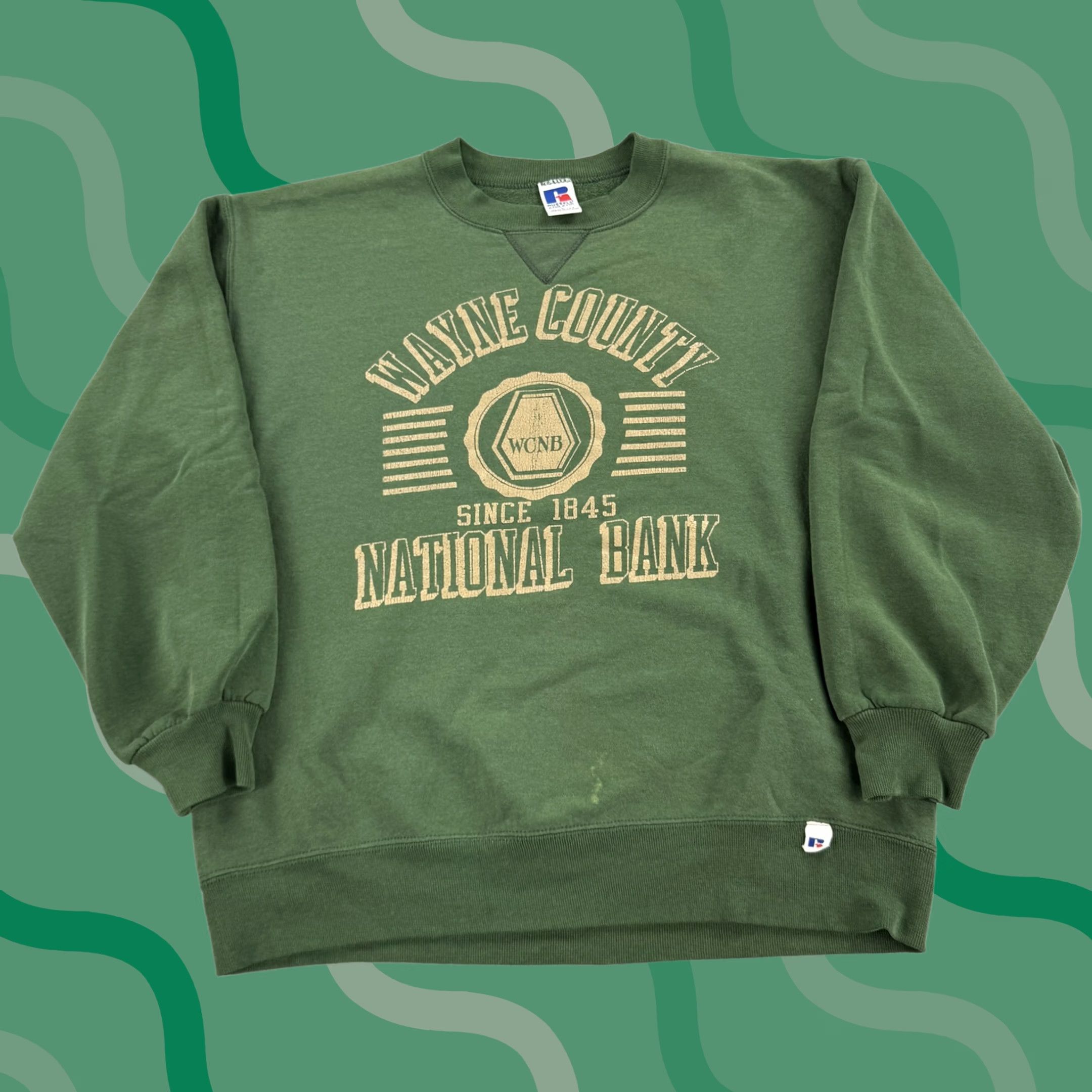 Russell Athletic VINTAGE Russell Athletic Sweatshirt Mens L Green Wayne County National Bank Crewneck 90s Size US L / EU 52-54 / 3 - 1 Thumbnail