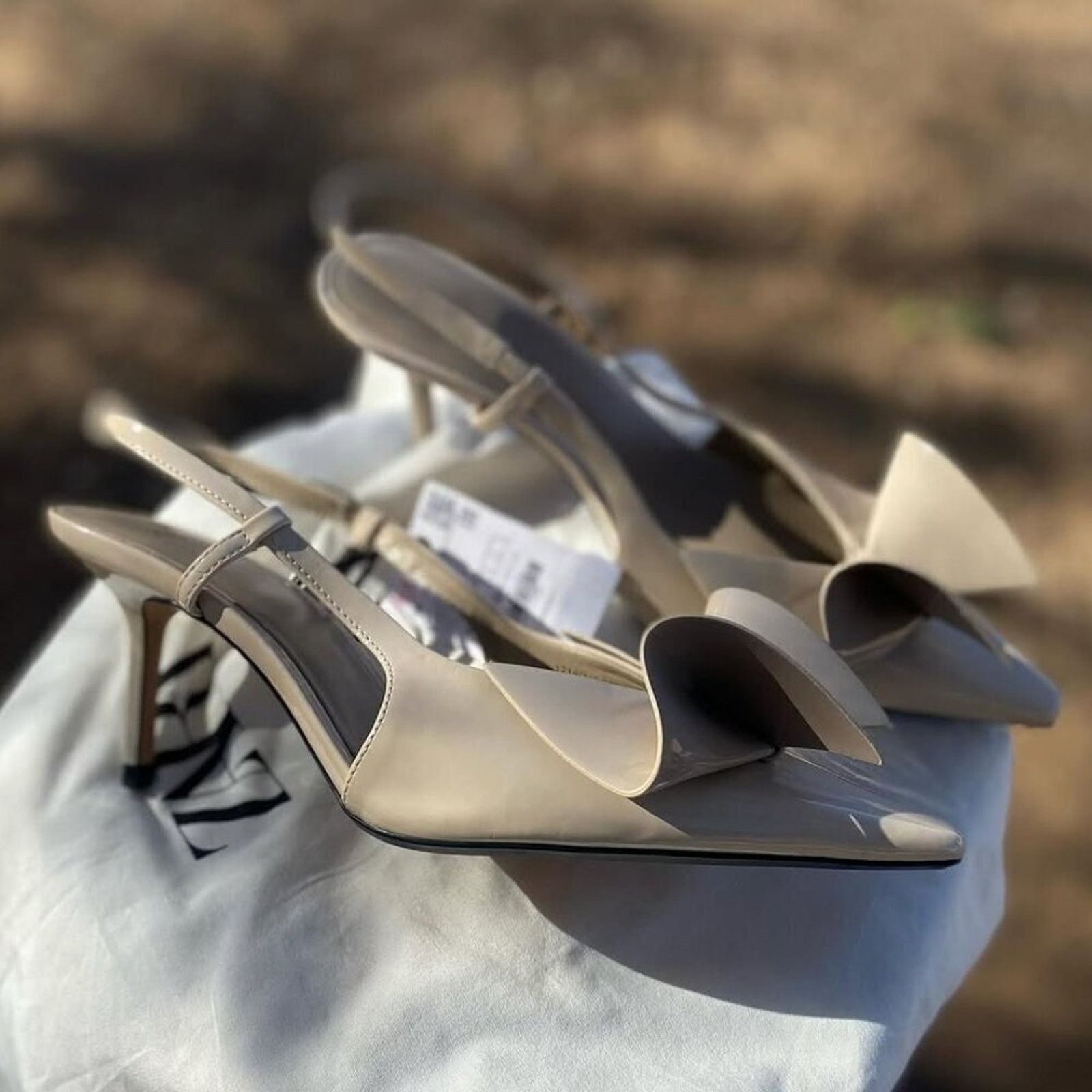 Zara Zara Bow Slingback Heels Cream Pointed Toe NWT Size US 6.5 / IT 36.5 - 19 Thumbnail