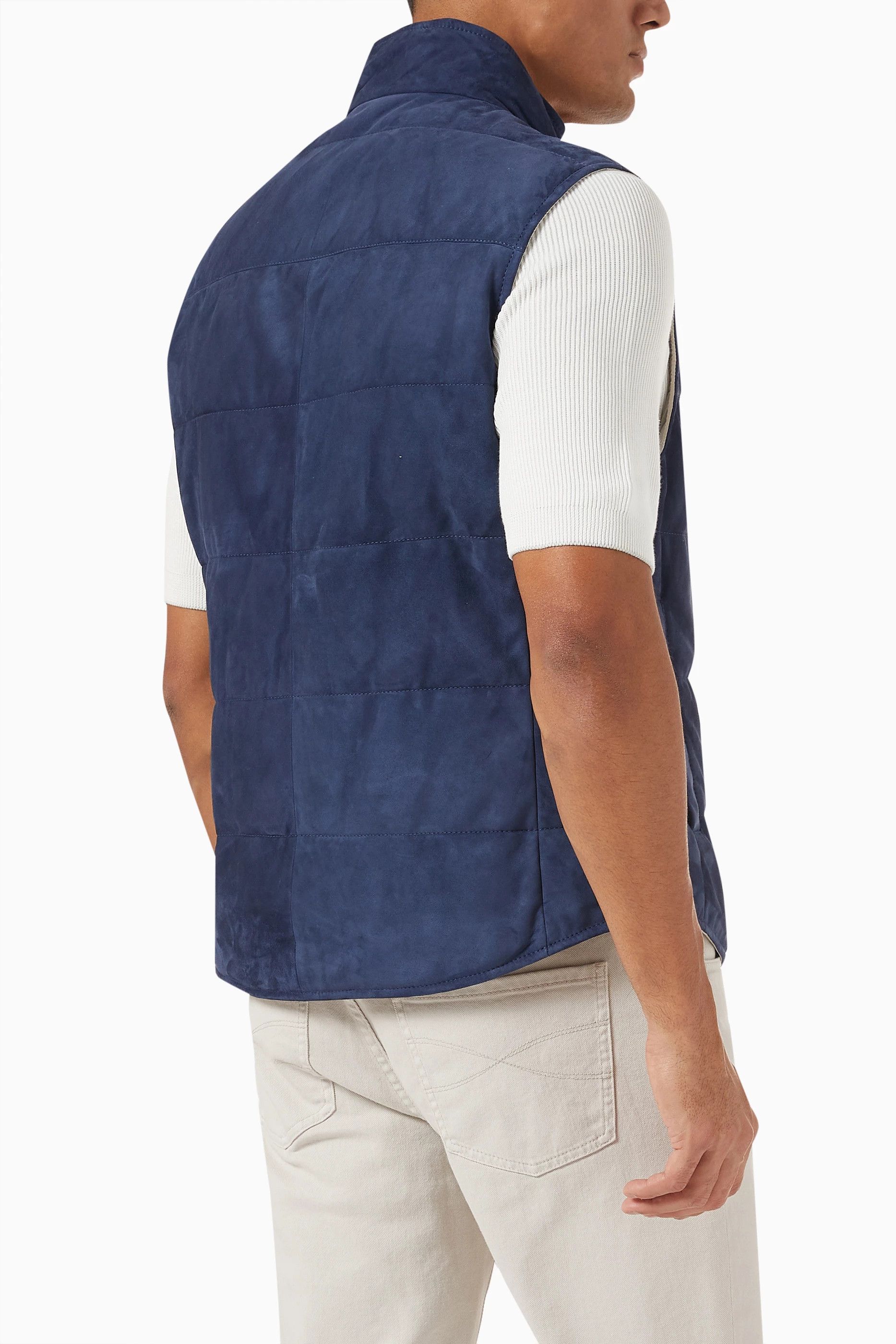 Brunello Cucinelli o1mle0624 Suede Quilted Gilets in Blue Size US XXS / EU 40 - 3 Thumbnail
