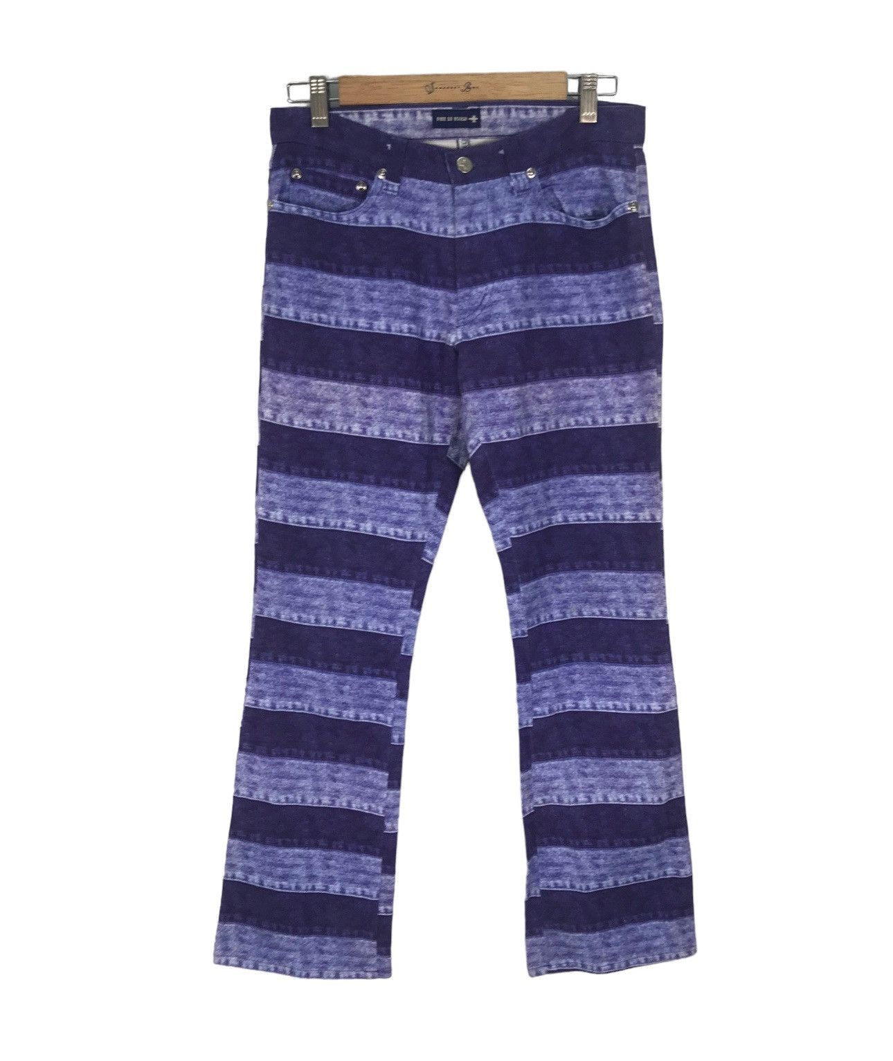 image of Avant Garde Pile Of Trash Two Tone Made In Japan Flare Denim Jeans in Striped, Men's (Size 30)