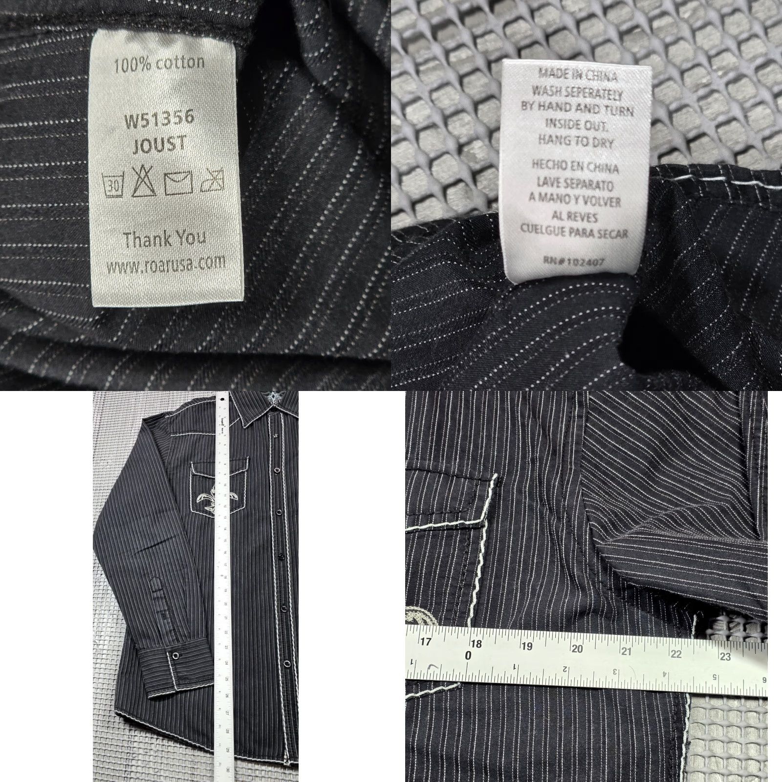 Roar Roar Buckle Shirt Men L Black Striped Button Long Sleeve Big Backside Logo Size US L / EU 52-54 / 3 - 9 Thumbnail