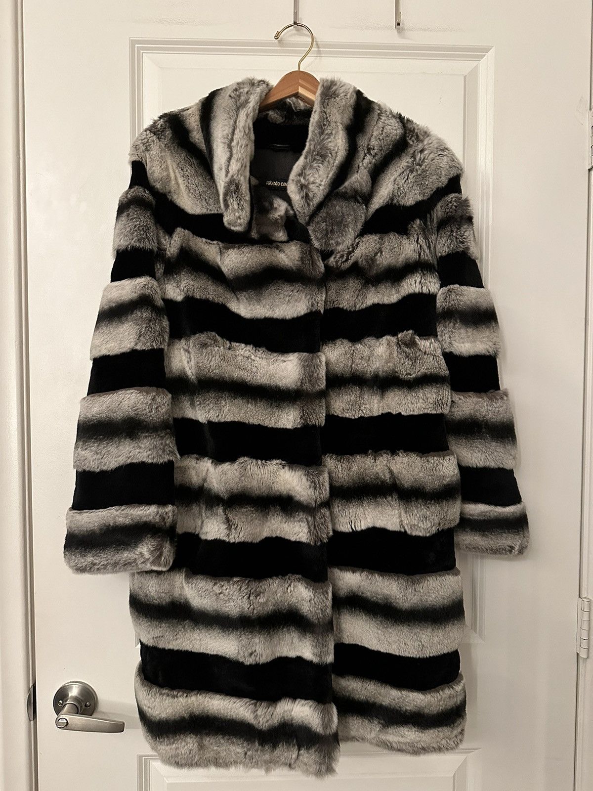 image of Roberto Cavalli - Fur Mink Coat in Black/White, Women's