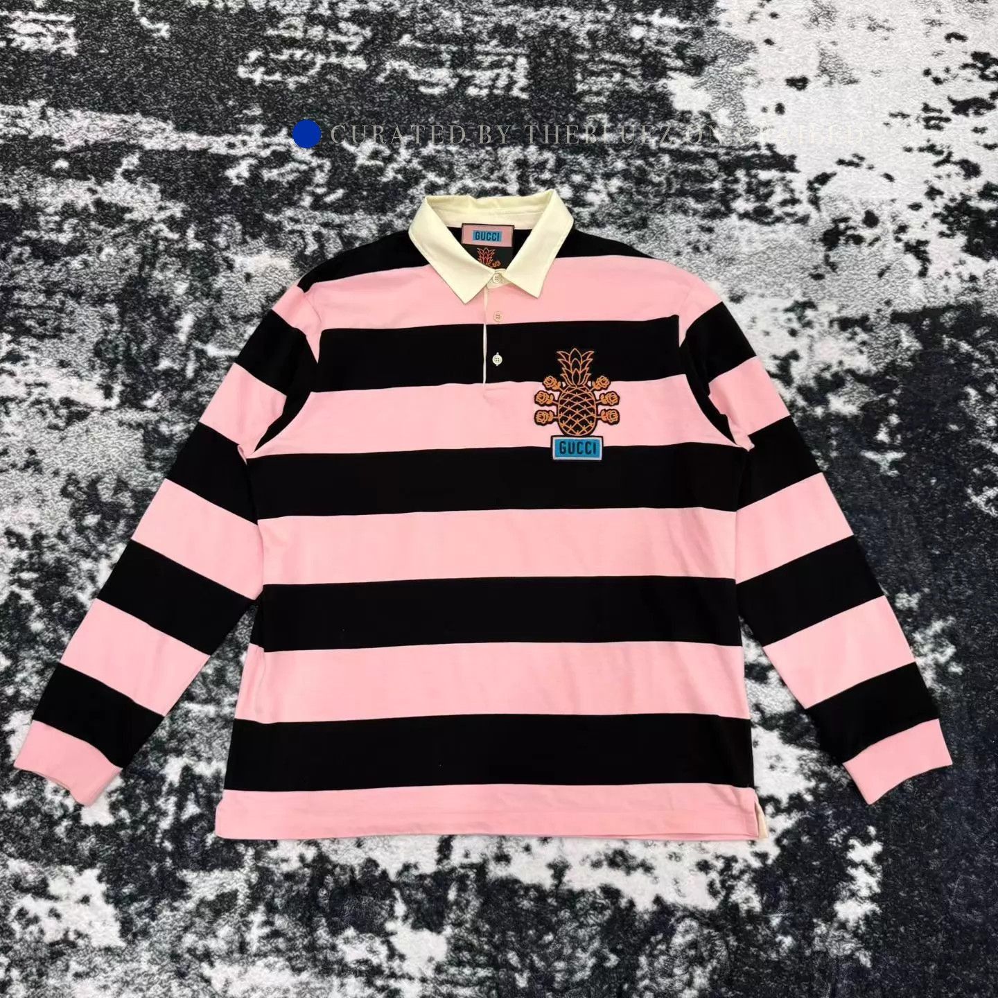 Gucci Striped Pink Polo with Pineapple Embroidery Size US XXL / EU 58 / 5 - 1 Thumbnail