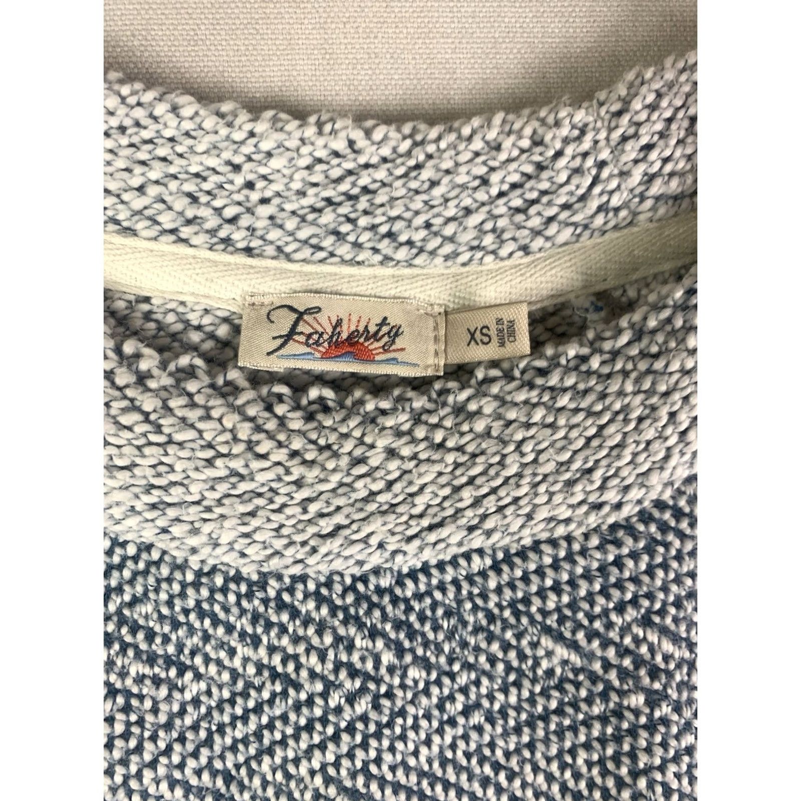 Faherty FAHERTY Knit Sweater Womens XS Blue White Pullover Crewneck Long sleeve Size XS / US 0-2 / IT 36-38 - 2 Thumbnail