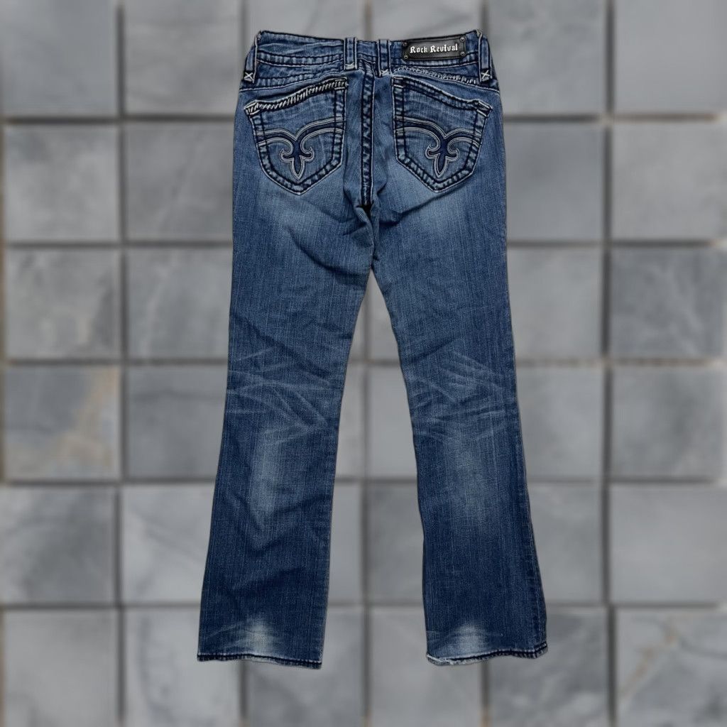 Vintage VINTAGE Rock Revival Jeans Womens 26x30 Blue Skinny Jasna Distressed Embroidered Pockets Size 30" / US 8 / IT 44 - 1 Thumbnail