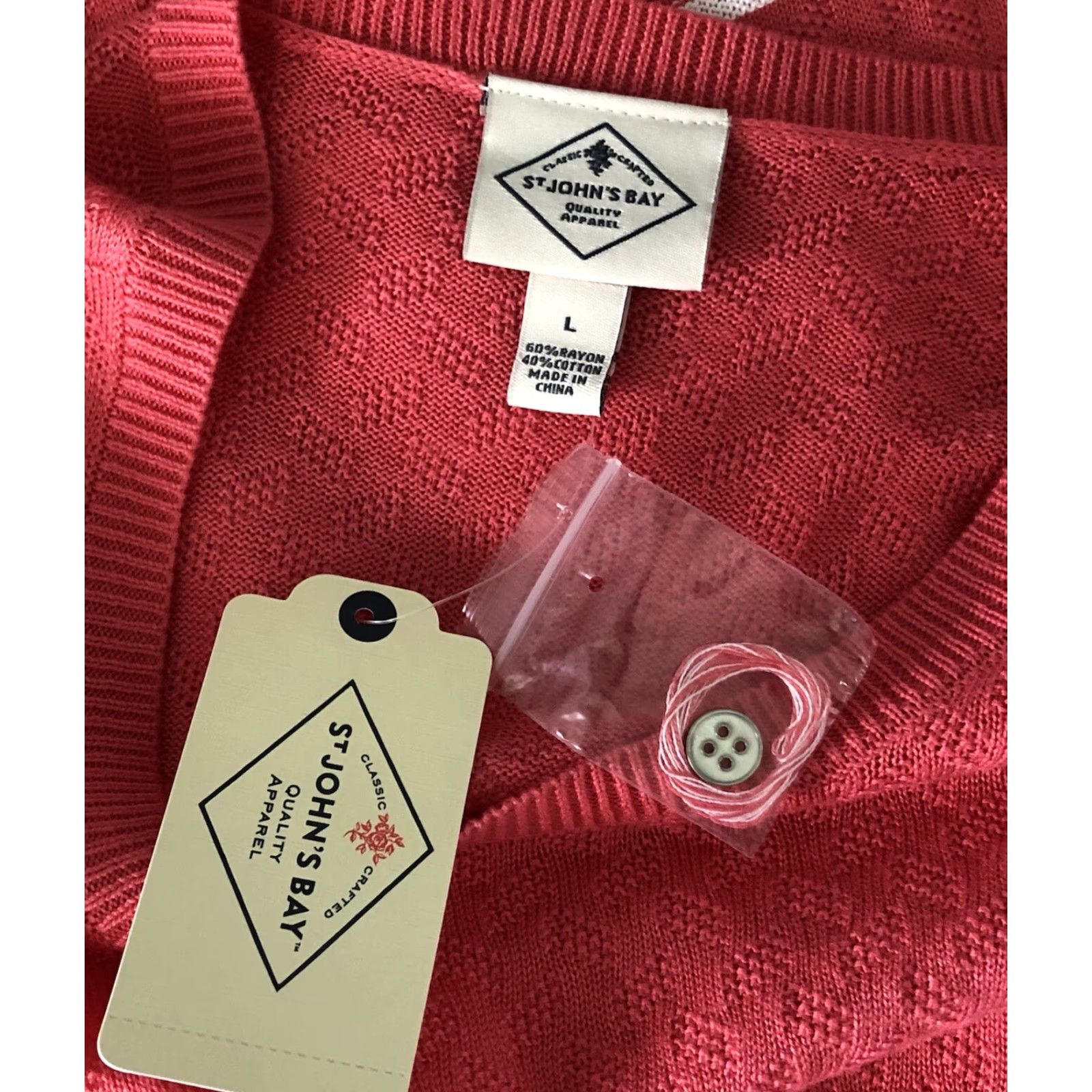 Vintage St Johns Bay Sweater L Orange Stripe Rayon Knit Button Accent Longsleeve - Womens Regular Size L Size L / US 10 / IT 46 - 5 Thumbnail