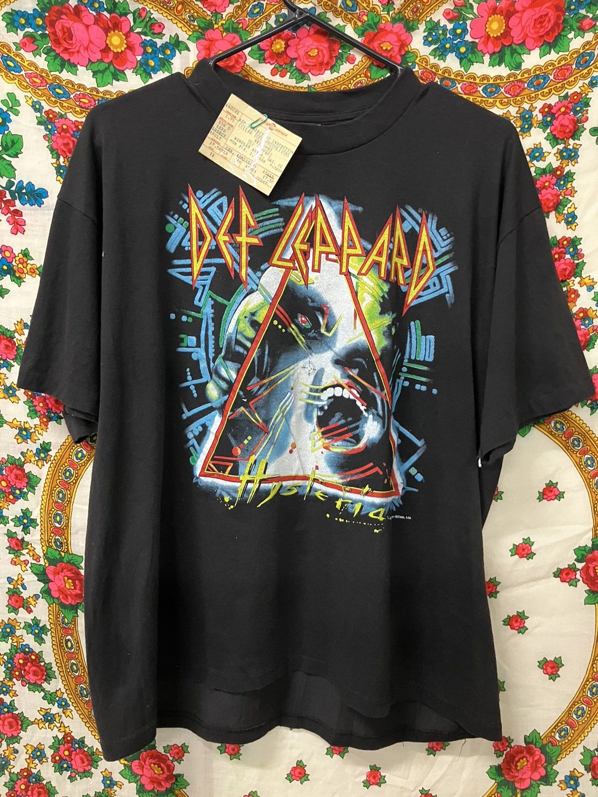 image of Band Tees x Vintage 1987 Def Leppard Hysteria Tour Tee W/ticket Stub in Black, Men's (Size XL)