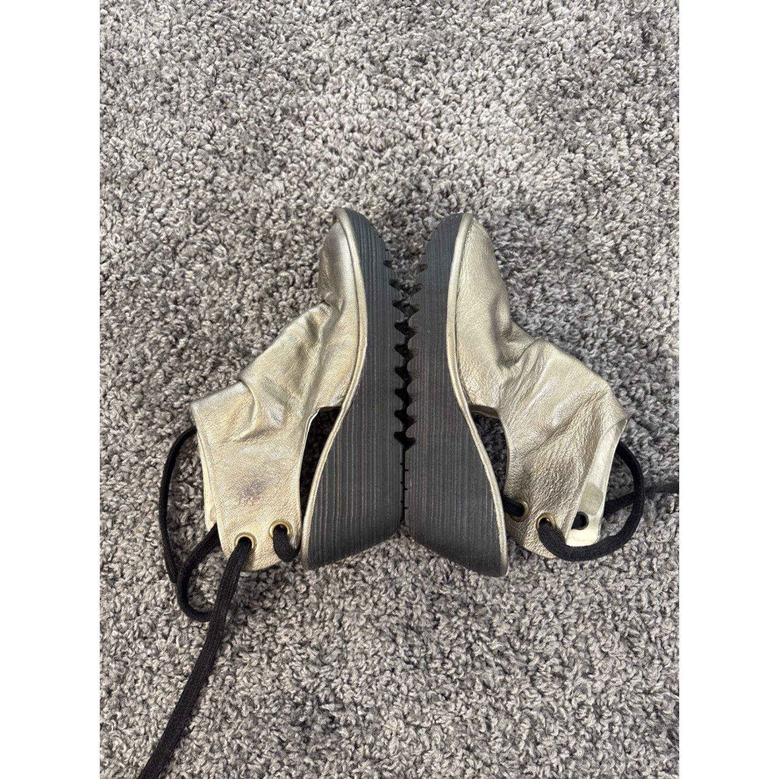 Fly London FLY London Yema Sandals Wedge Lace Up Gold Leather Womens 38 US 7.5 Shoes Size US 8 / IT 38 - 6 Thumbnail