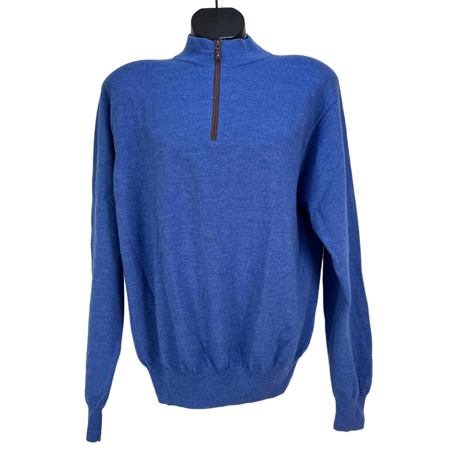 Vintage Peter Millar Merino Wool Blue Half Zip Pullover Knit Sweater Size US L / EU 52-54 / 3 - 1 Thumbnail