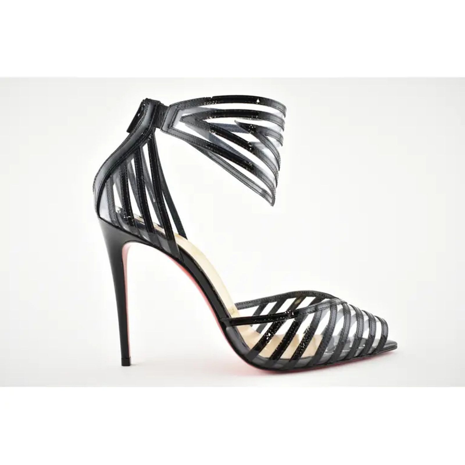 Christian Louboutin Maratena 100 Black PVC Ankle Strap Sandal Heel Pump Shoe 36 Size US 6 / IT 36 - 2 Thumbnail
