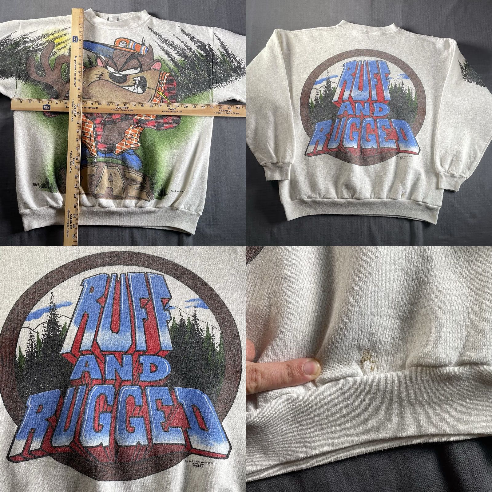 Vintage VINTAGE Taz Sweatshirt Men’s L White Pullover 1995 FREEZE Looney Tunes Lounge Lumberjack MENS Size US L / EU 52-54 / 3 - 8 Thumbnail