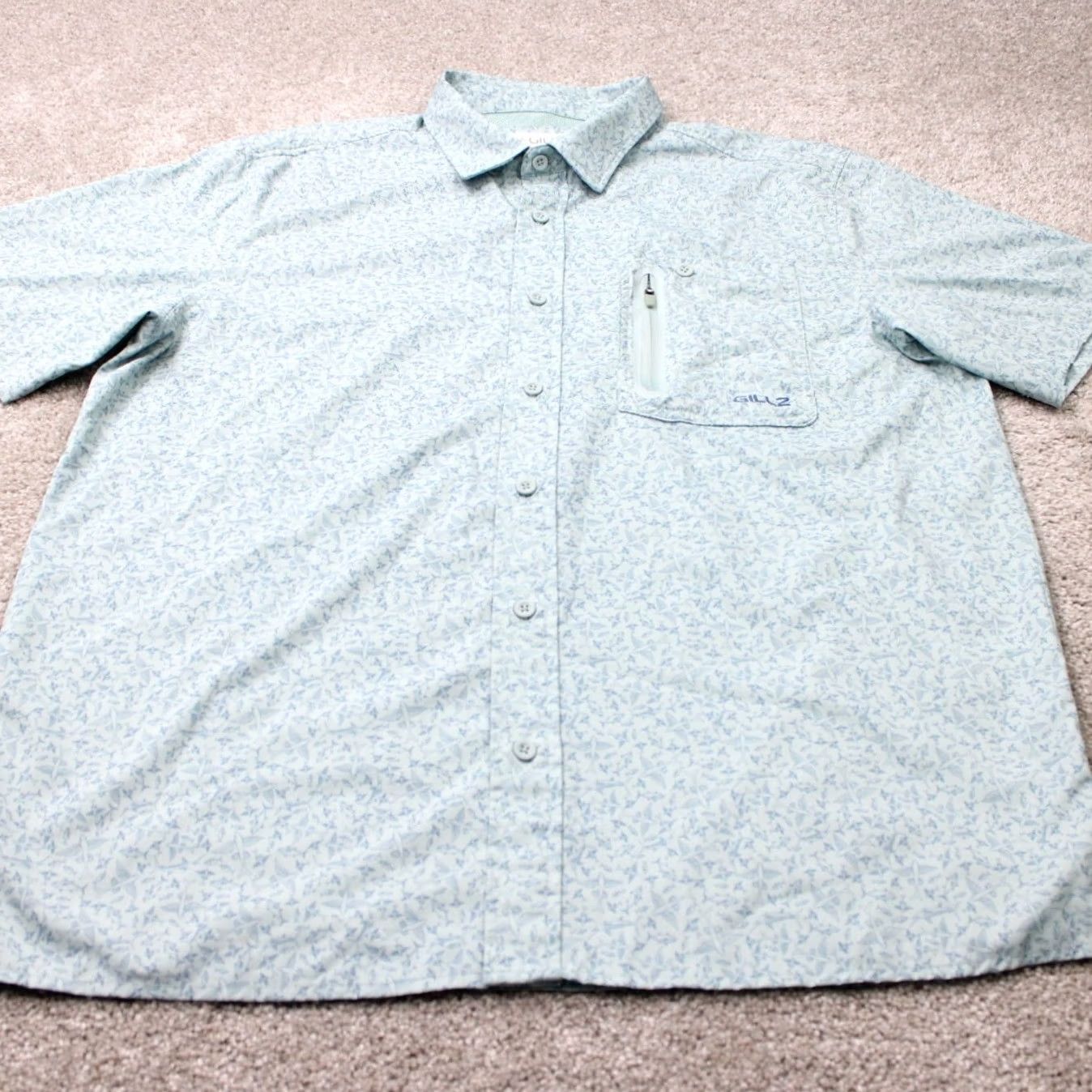 Vintage Gillz AOP Shirt Mens Large Blue Fish All Over Print Polyester Stretch L/S Button Up Shirt Size US L / EU 52-54 / 3 - 3 Thumbnail