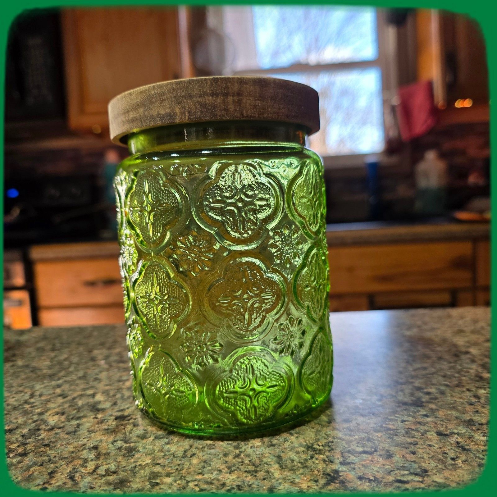 Other Textured Colored Glass Jar Airtight Wooden Lid, 24 Fl Oz Con Size ONE SIZE - 1 Thumbnail