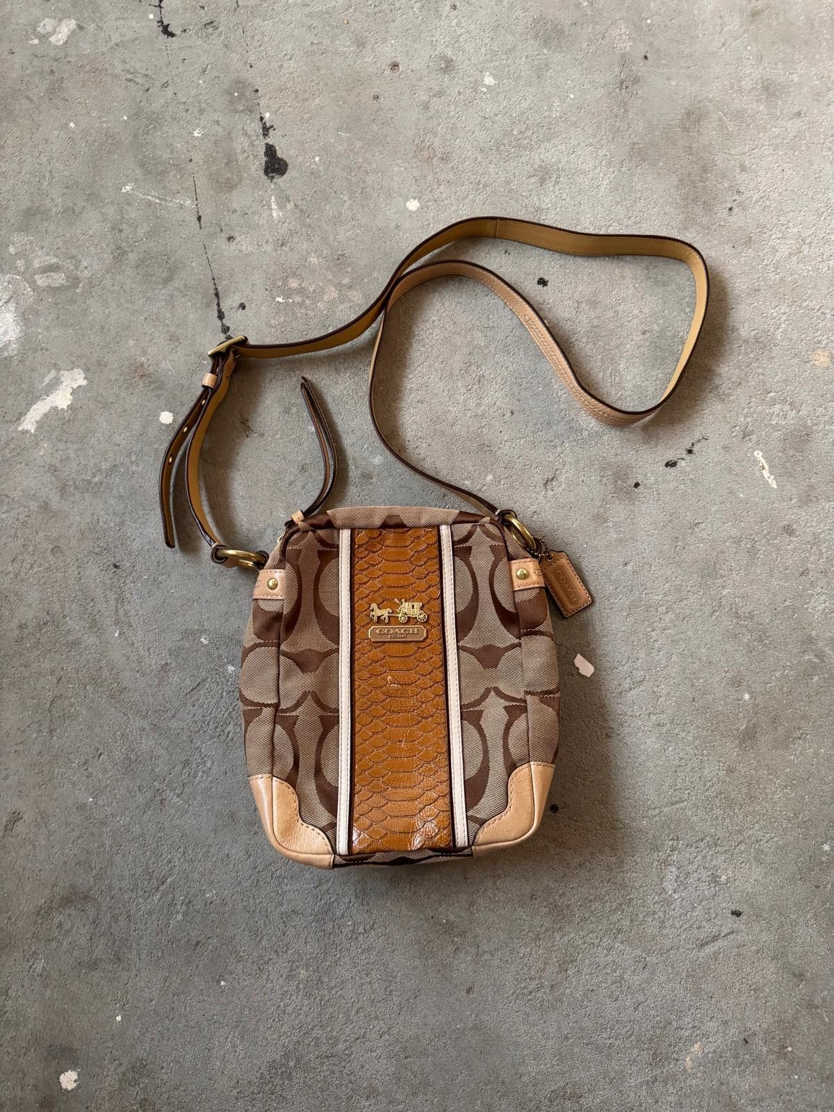 Coach Coach Signature Stripe Snake CrossBody Bag Beige Size ONE SIZE - 1 Thumbnail
