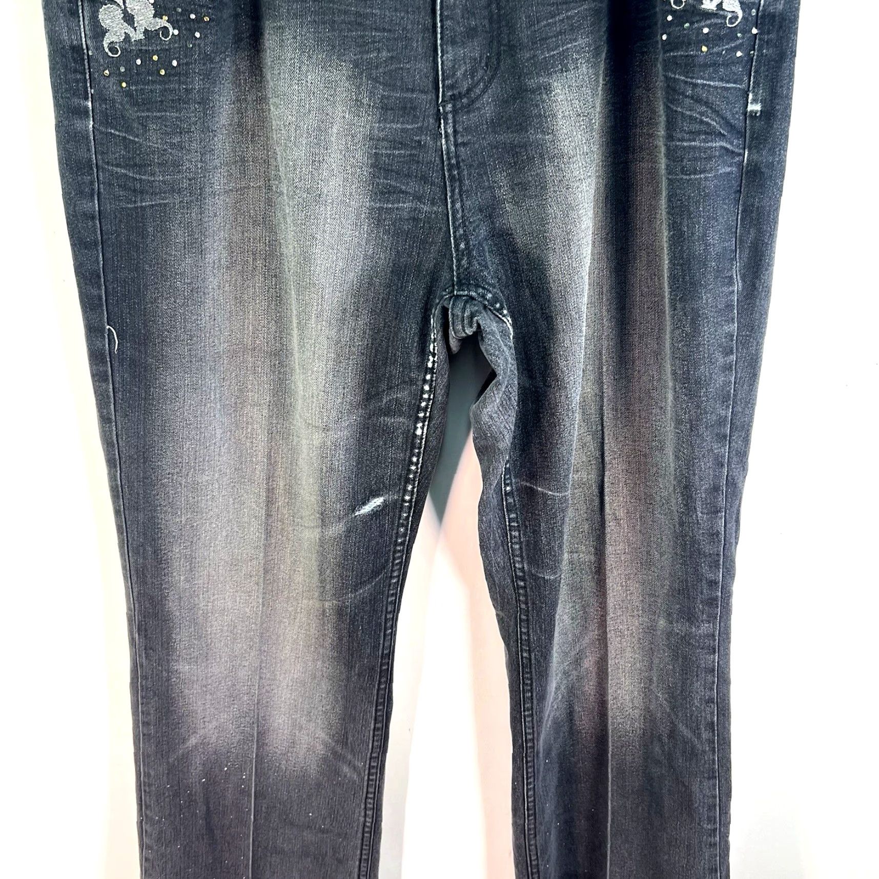 Denime Vintage Crest Jeans Flared Trousers Womens Size 16 Black Embroidered Denim 90s Size 38" / US 16 / IT 52 - 3 Thumbnail
