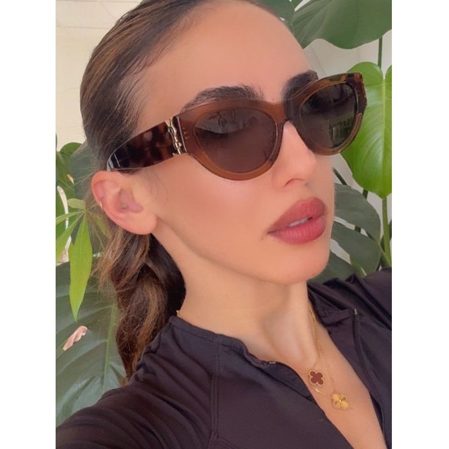 Saint Laurent Paris NEW Saint Laurent SLM94/F Brown Gold Cat Eye Sunglasses Size ONE SIZE - 1 Thumbnail