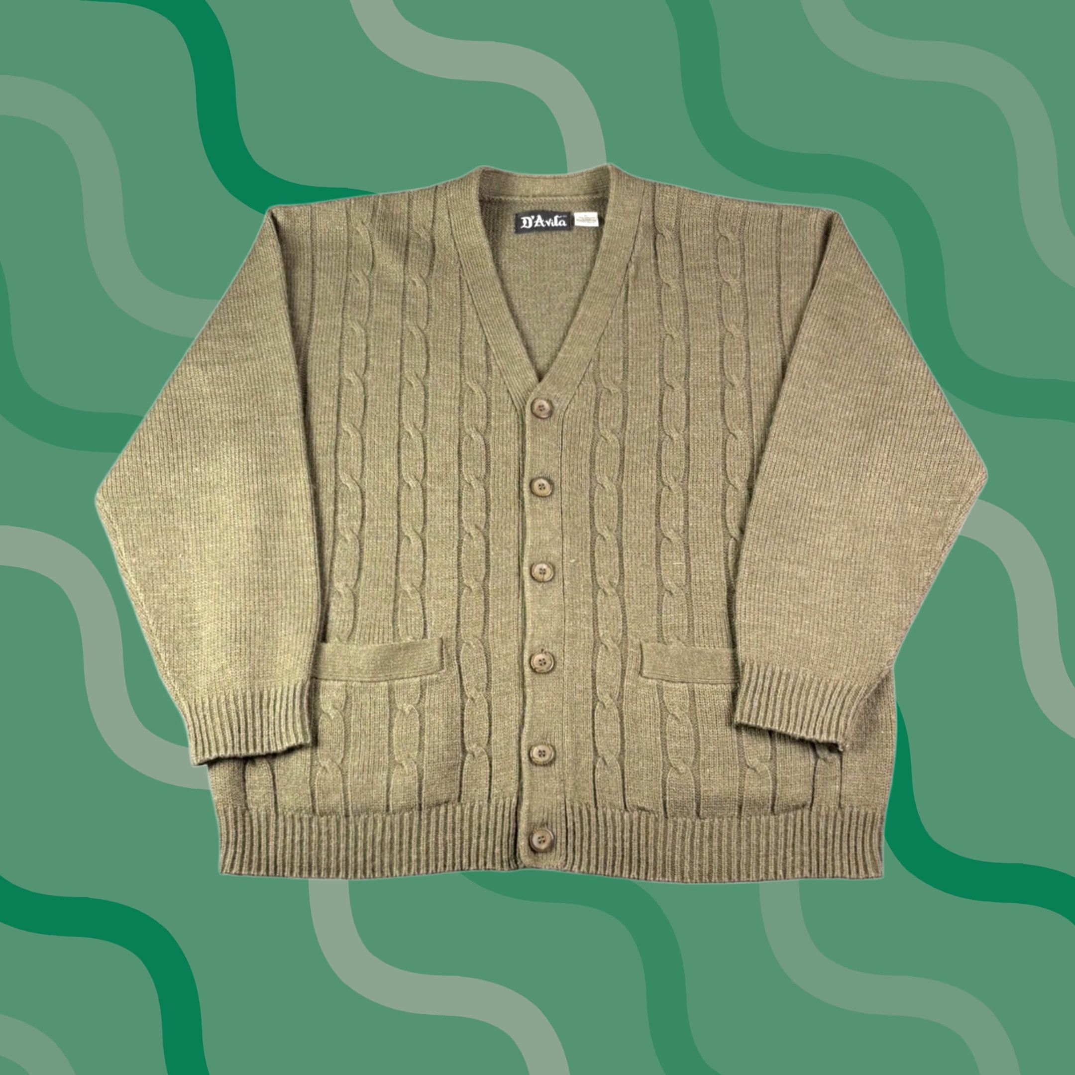 Vintage D²Avila Cardigan Men's Cable-Knit V-Neck Button Sweater XL Brown Vintage 90s Knit Solid Pocket Casual Size US XL / EU 56 / 4 - 1 Thumbnail