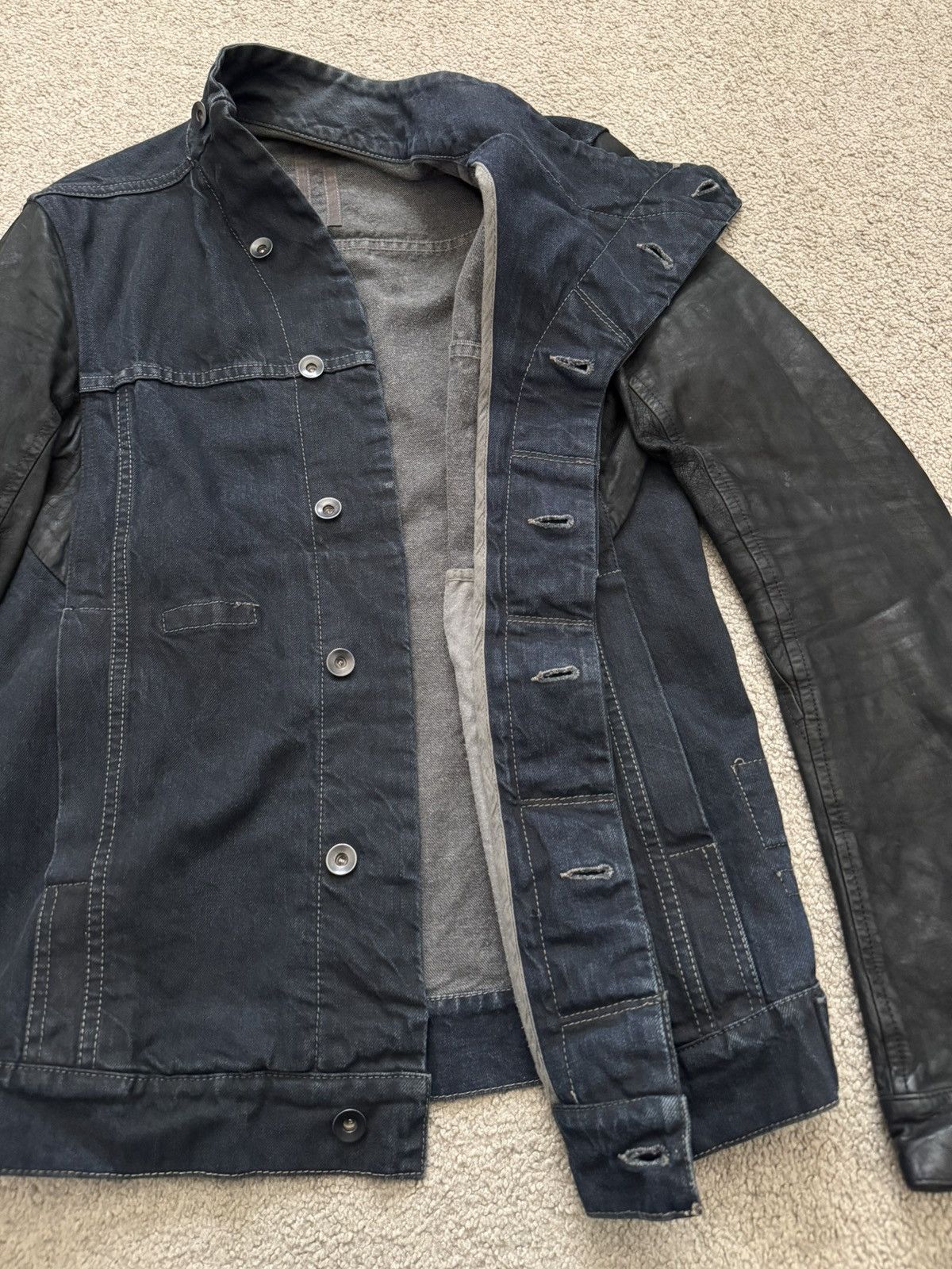 Rick Owens Drkshdw 2010s Rick Owens DRKSHDW Leather Sleeves Slave Denim Jacket Size US S / EU 44-46 / 1 - 7 Thumbnail