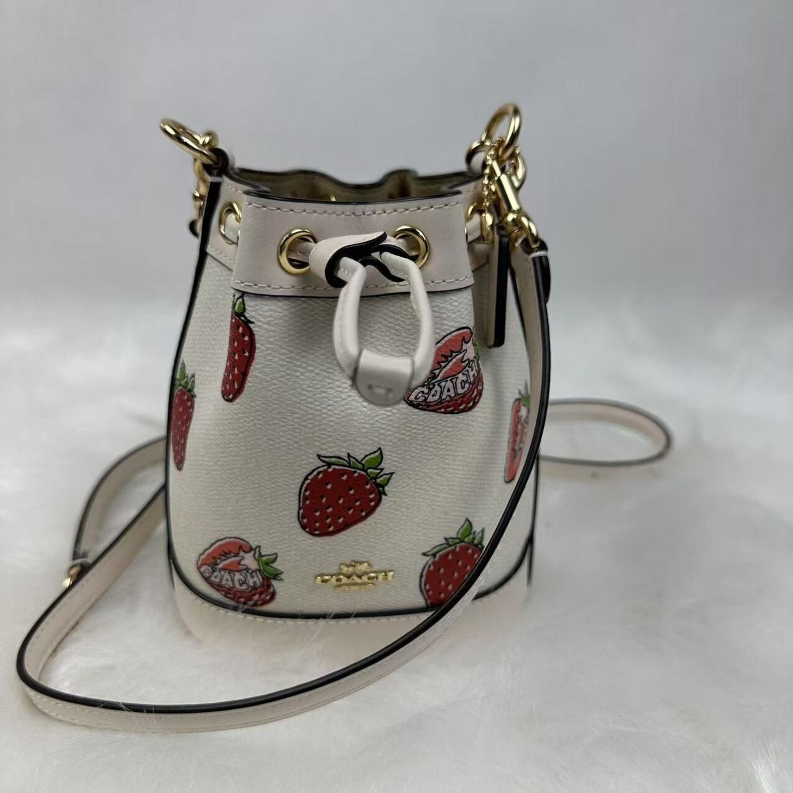 Coach Coach Mini Bucket Bag Crosssbody Strawberry Print Chalk NWT Size ONE SIZE - 2 Thumbnail
