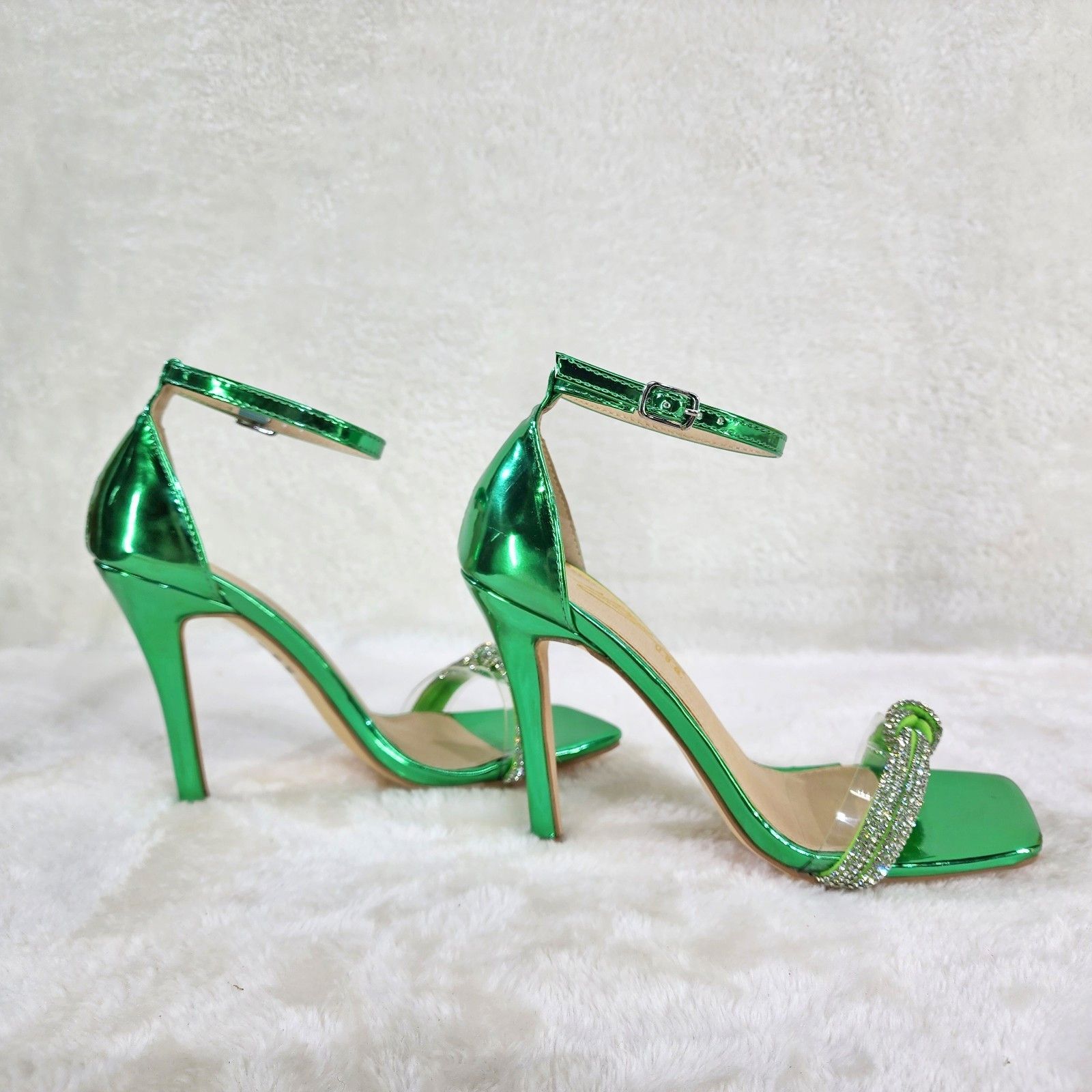 Other Danni Metallic Green Closed Back High Heel Sandals Rhineston Size US 10 / IT 40 - 3 Thumbnail