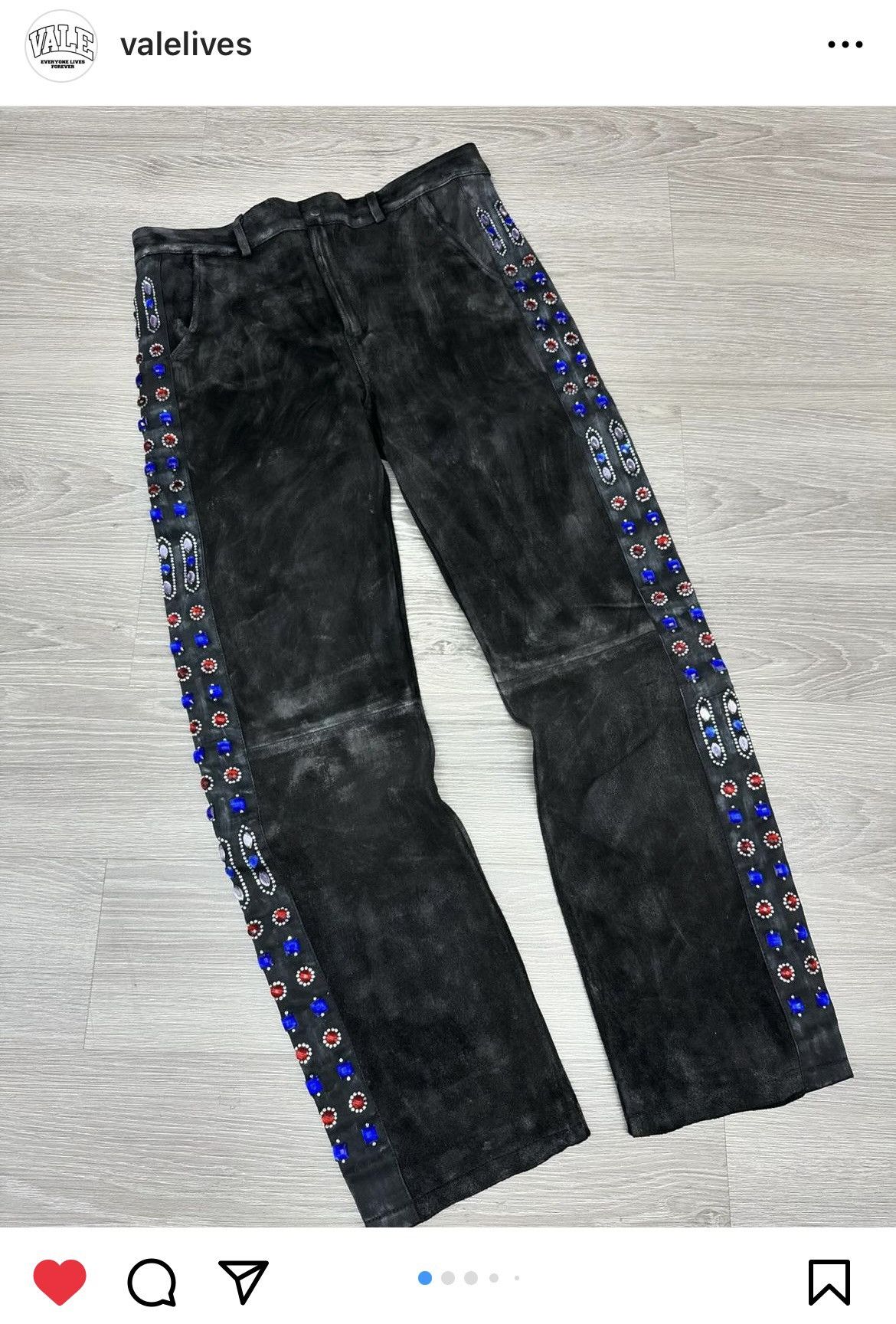 image of Vale Lives Forever Suede Crystal Jeans in Black, Men's (Size 32)